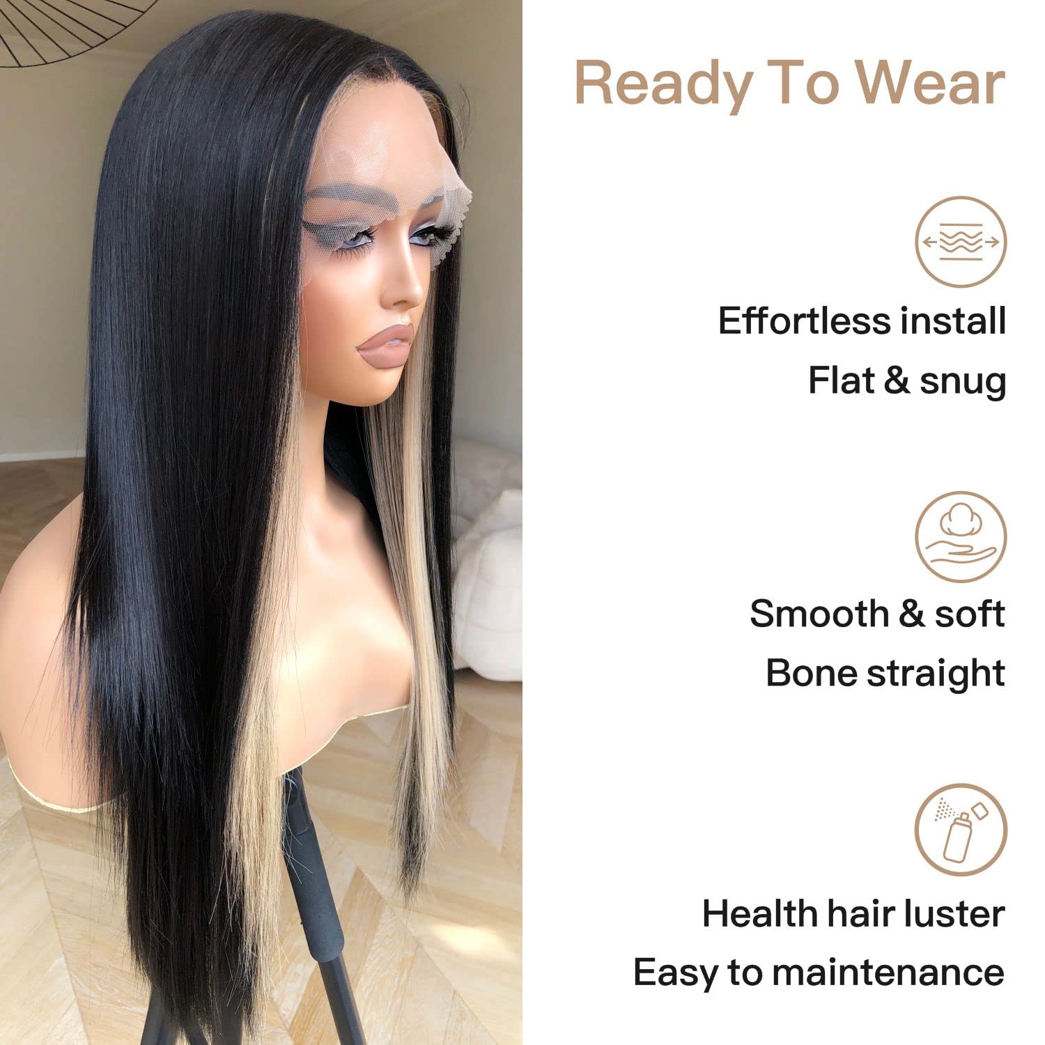 Brownbomb Skunk Stripe Wig Lace Front Wig Pre Plucked Ready To Wear, Hd Glueless 13X5X1 Synthetic Lace Front Wigs For Women 180
