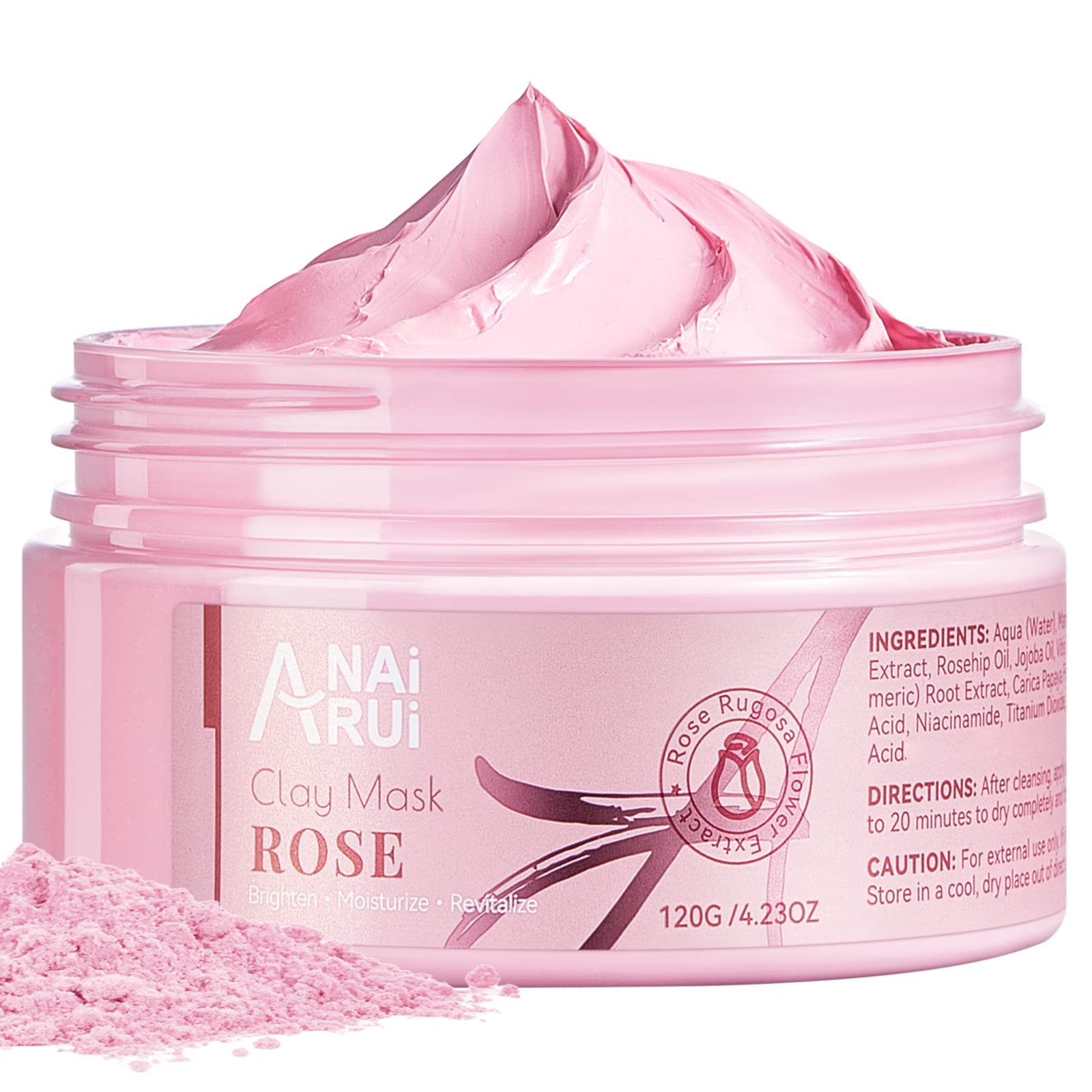 ANAI RUI Rose Clay Facial Mask, with Kaolin Pink Clay, Niacinamide, Collagen, Hyaluronic Acid Moisturizing. Pores Minimizers, Bl