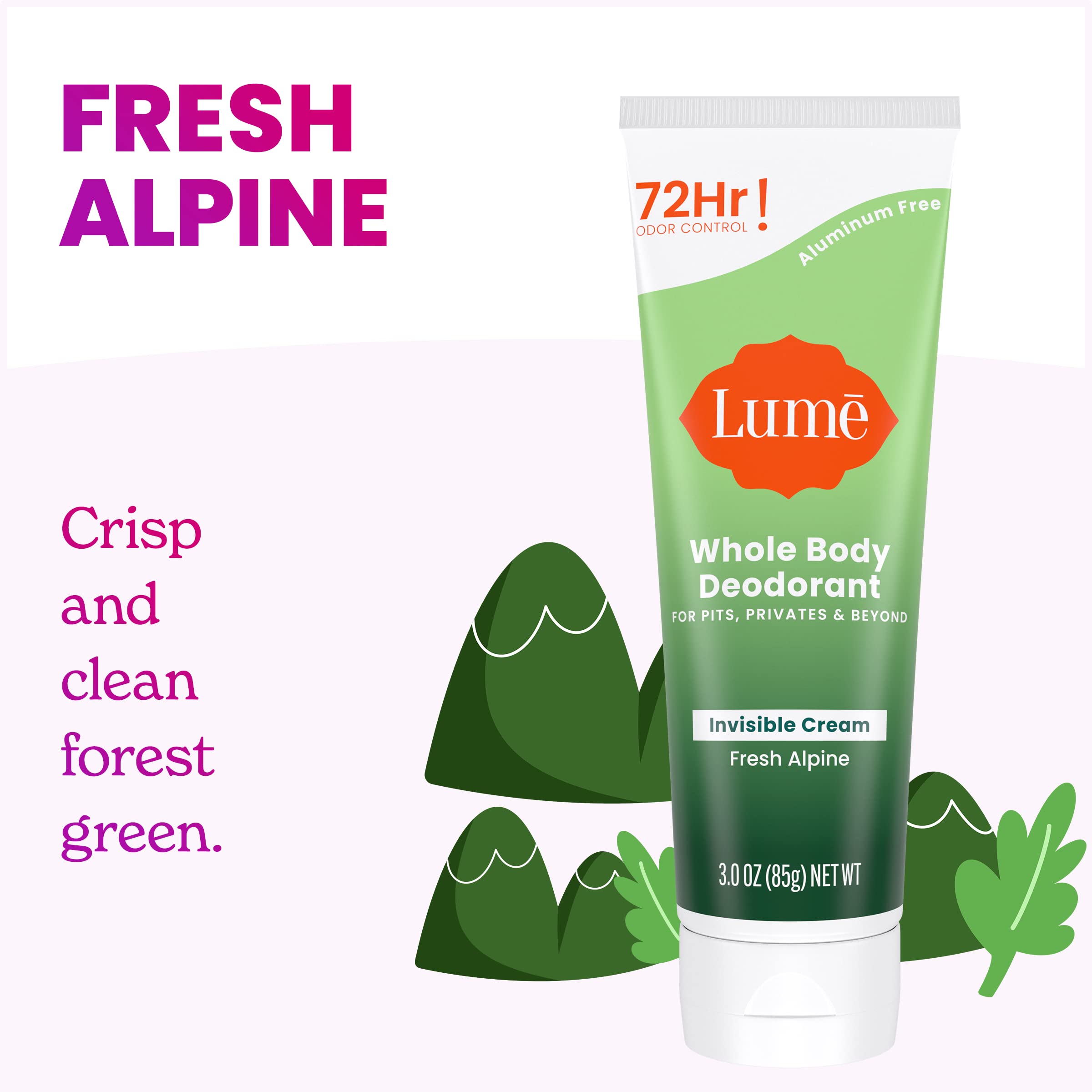 Lume Whole Body Deodorant - Invisible Cream Tube - 72 Hour Odor Control - Aluminum Free, Baking Soda Free, Skin Safe - 3.0 Ounce