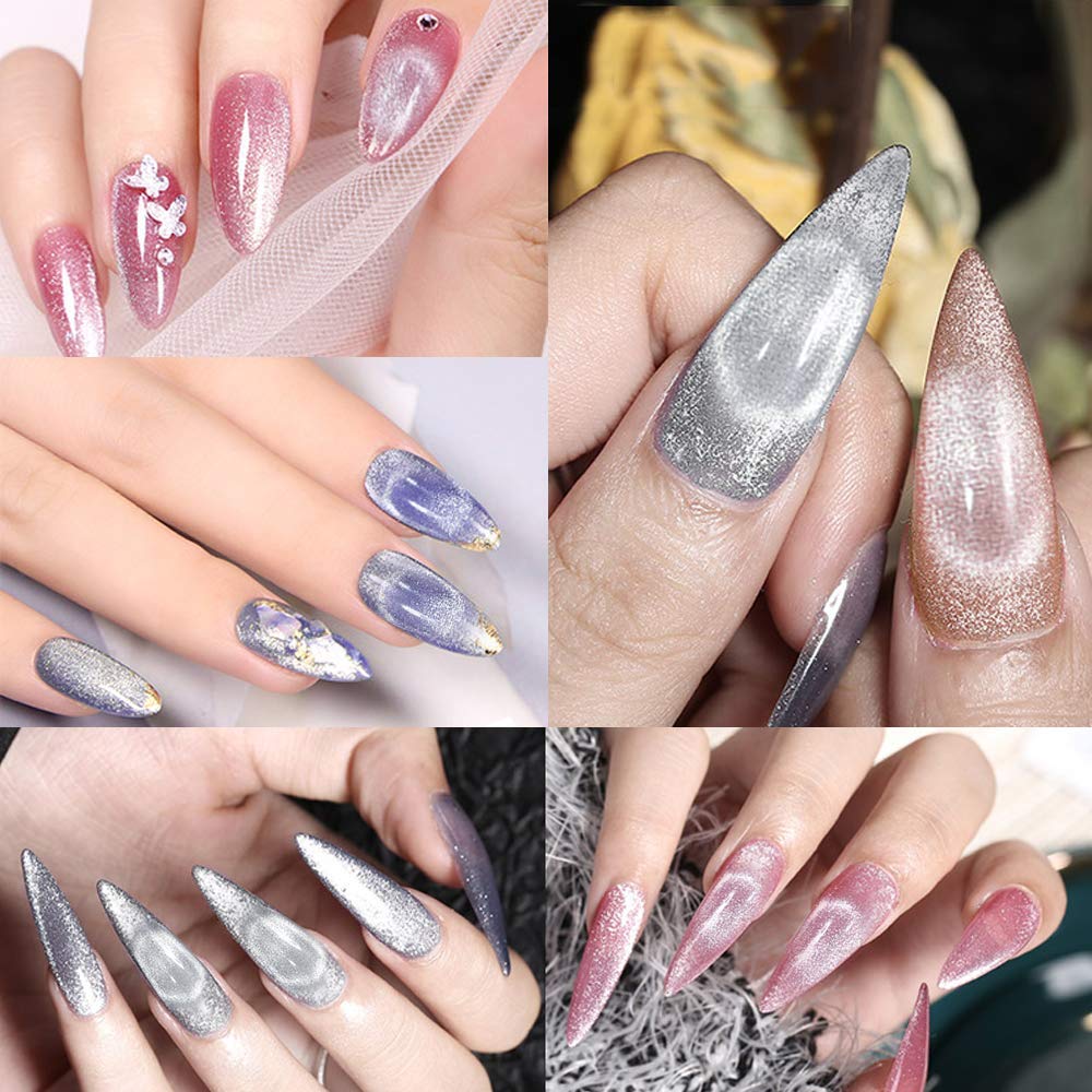 Mizhse 10Ml*6 Colors Cat Eye Gel Nail Polish, Crystal Magnetic Gel Polish Glitter Pink Gold Sparkle Gel Polish Set With Universa