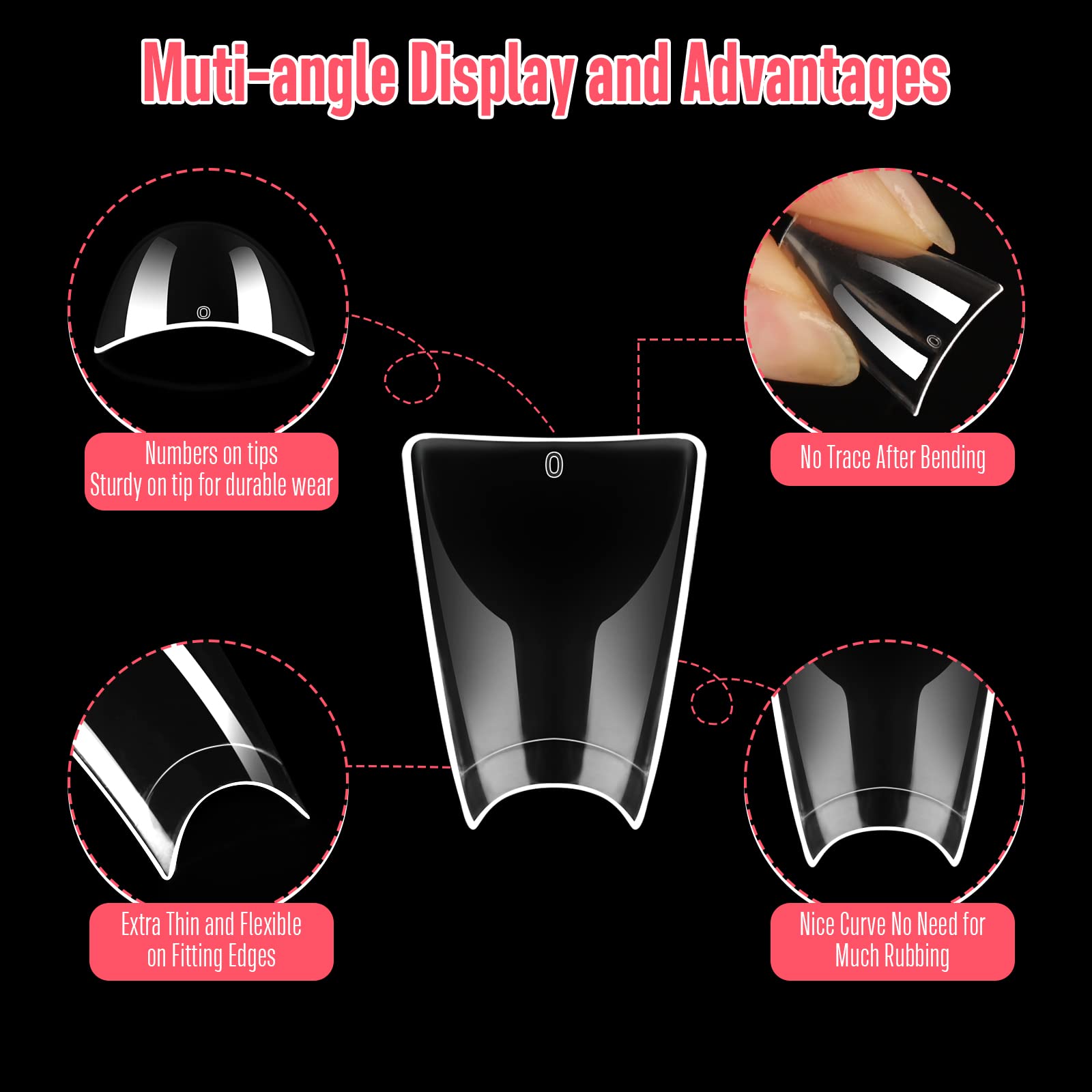 NOVO OVO 550 pcs Transparent Clear Crystal Duck Feet Style Flare Nail Tips Y2K Vibe Half Cover C Curve Wide French False Nail Ex