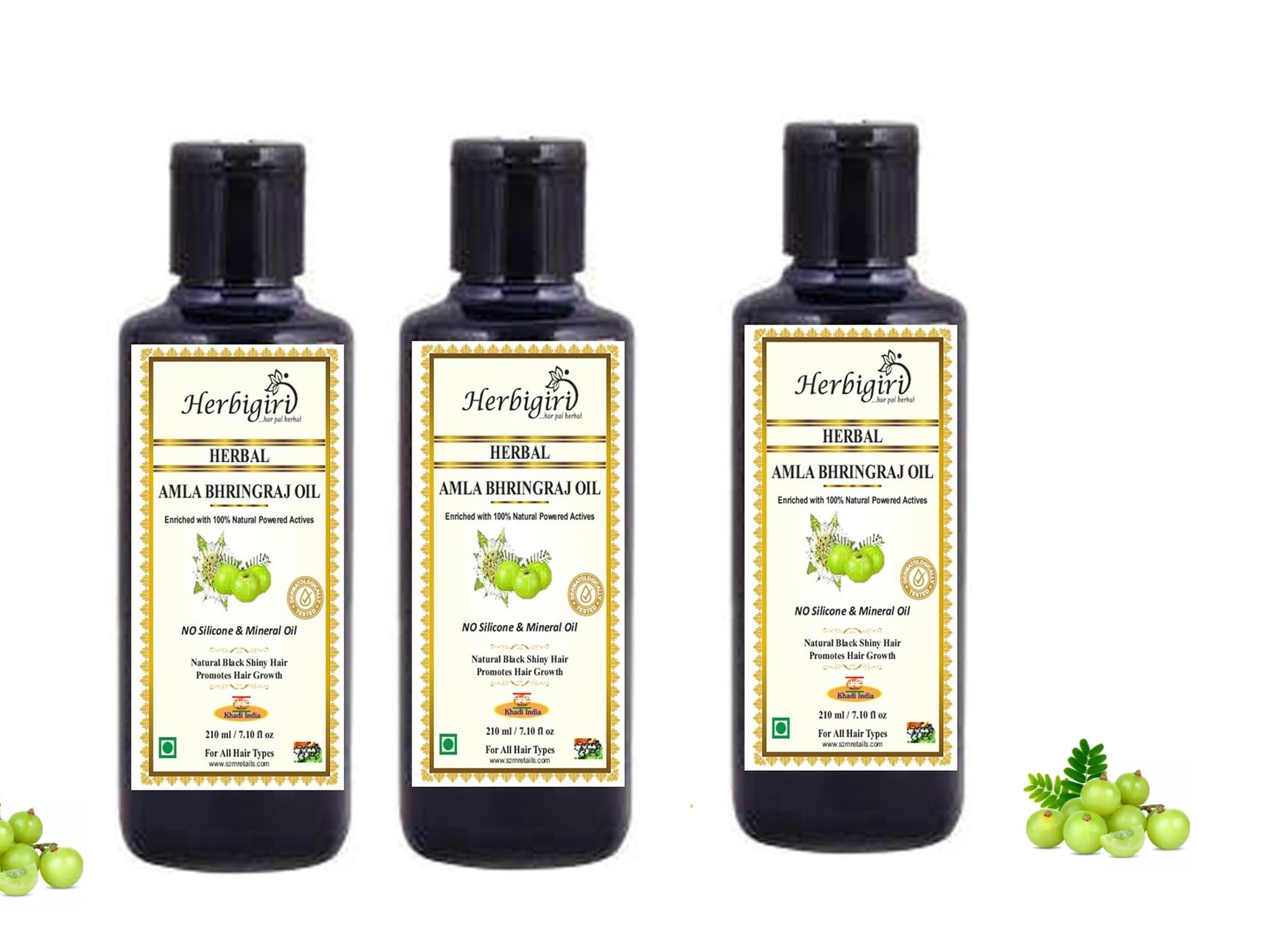 Khadi Herbal Amla Bhrinraj Hair Oil (Pack Of 3, 630Ml)