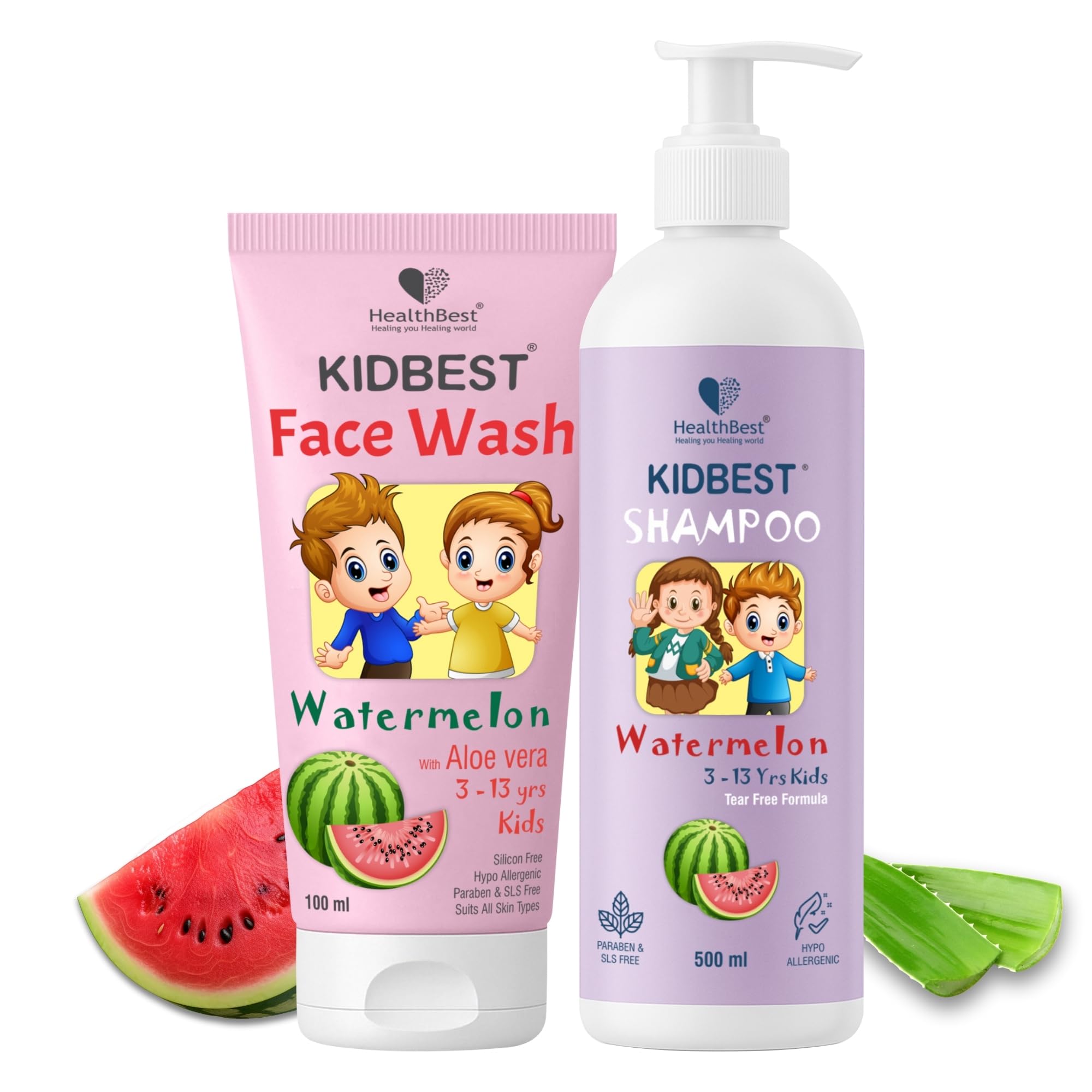 Healthbest Natural Kids Face Wash 100Ml & Shampoo 500Ml Face & Hair Care Combo | Gentle Cleanser & Scalp Nourishing | ParabenFr