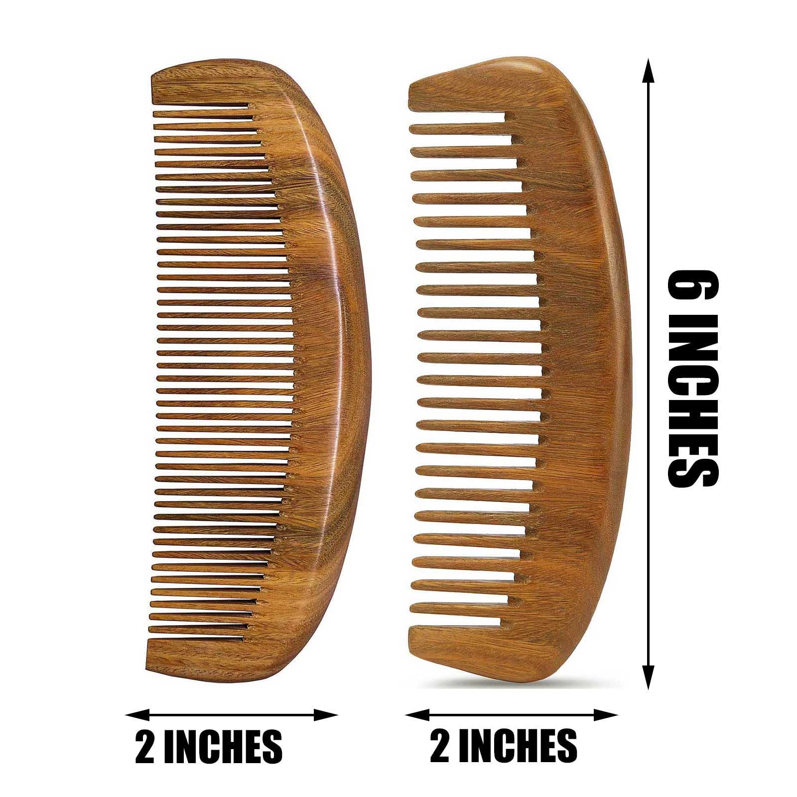 Moreinday Wooden Comb For Women Hair Growth, Wide Tooth For Women, Fine Tooth For Men Beard, Labor Comb 2 Pack- Sandalwood