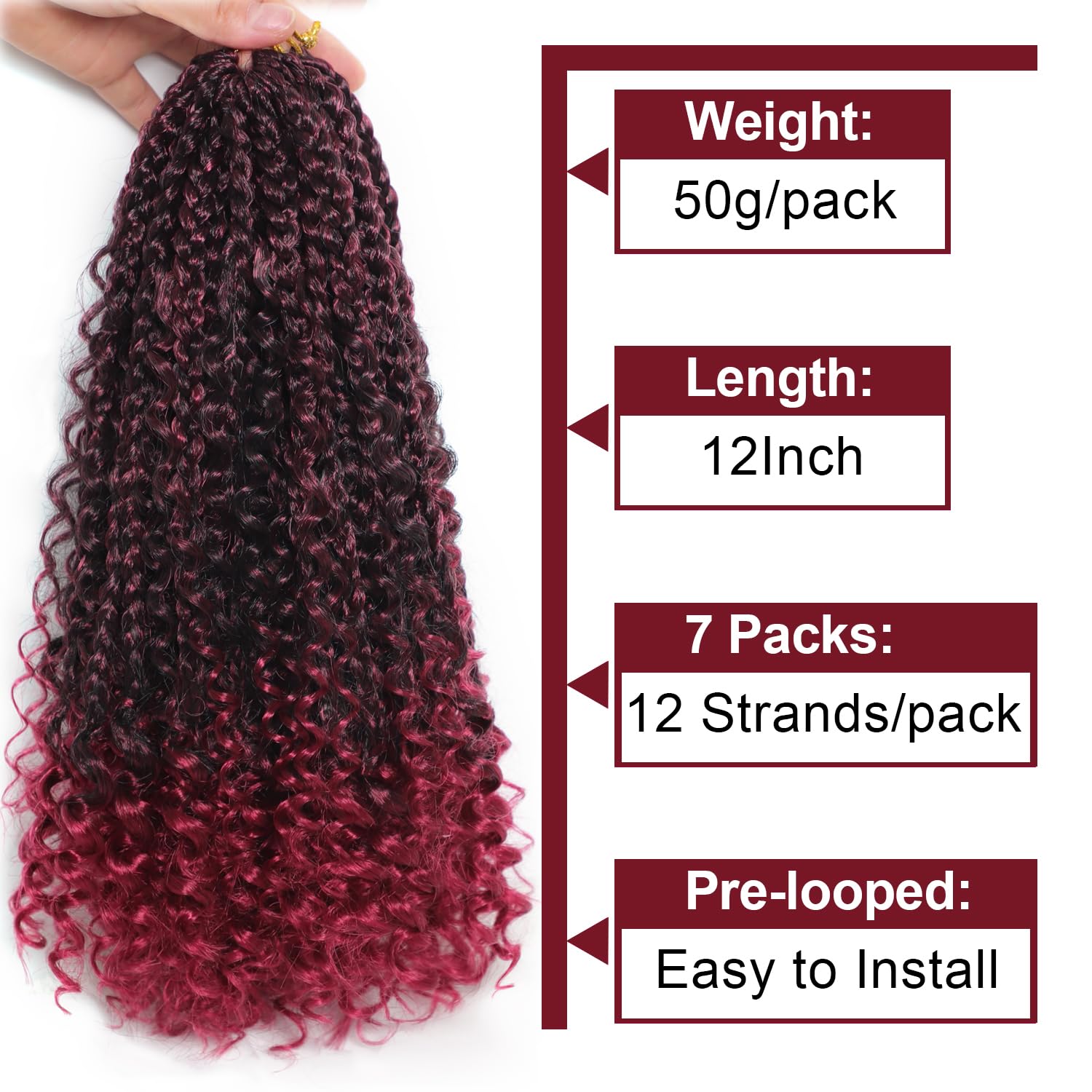 Violet 12 Inch Goddess Crochet Box Braids Hair 7 Packs Boho Box Braids Crochet Hair With Curly Ends Prelooped Crochet Hair For B