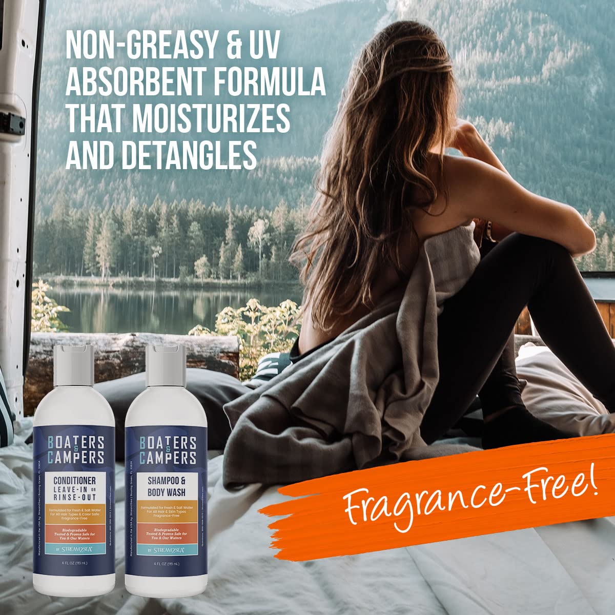 STREAM 2 SEA Boaters and Campers Hair Shampoo and Conditioner Set, 4 oz Reef Safe Fragrance Free All Natural Shampoo and Conditi