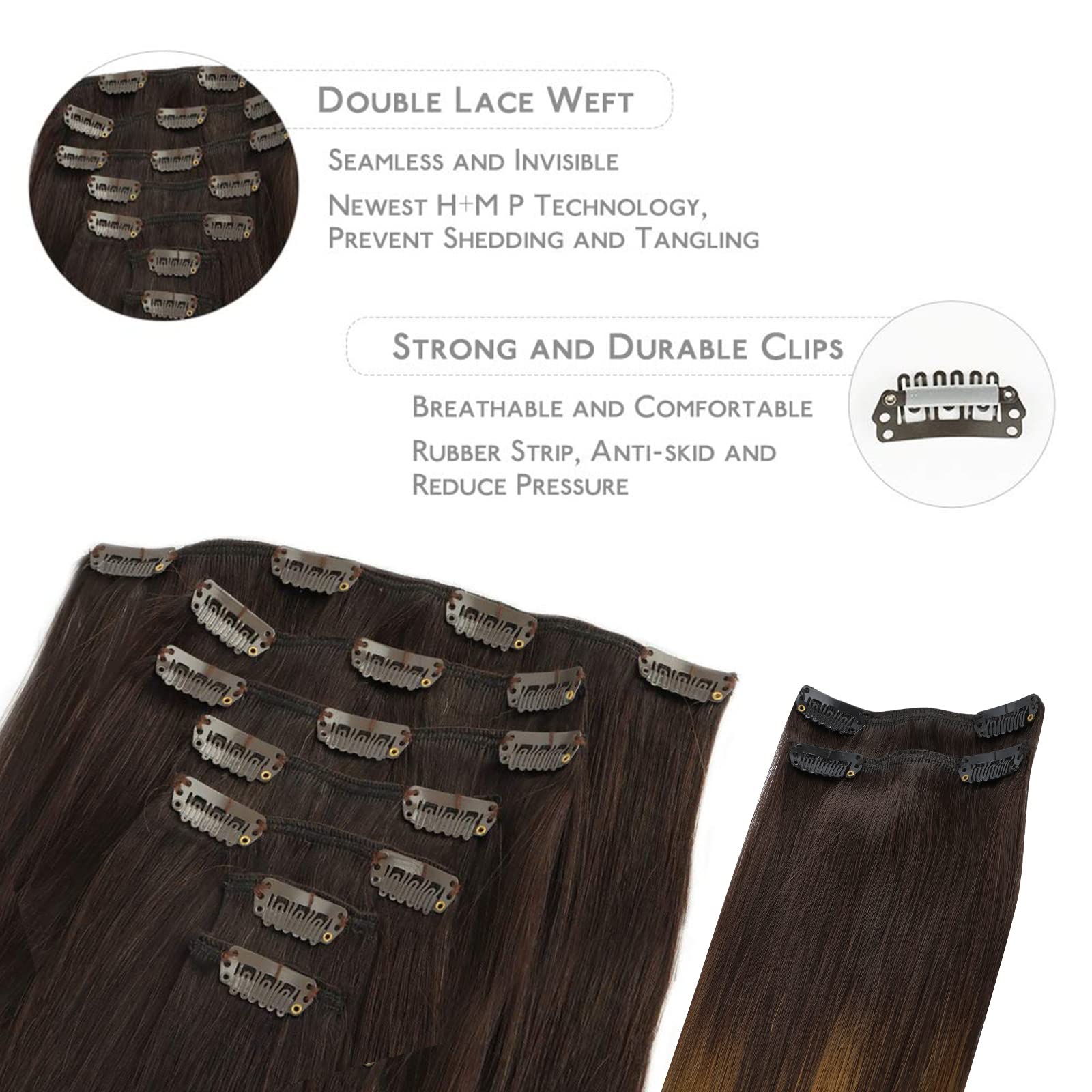 Wennalife Clip In Hair Extensions, 150G 14 Inch 9Pcs Highlight Dark Brown To Chestnut Brown And Dirty Blonde Human Hair Extensio