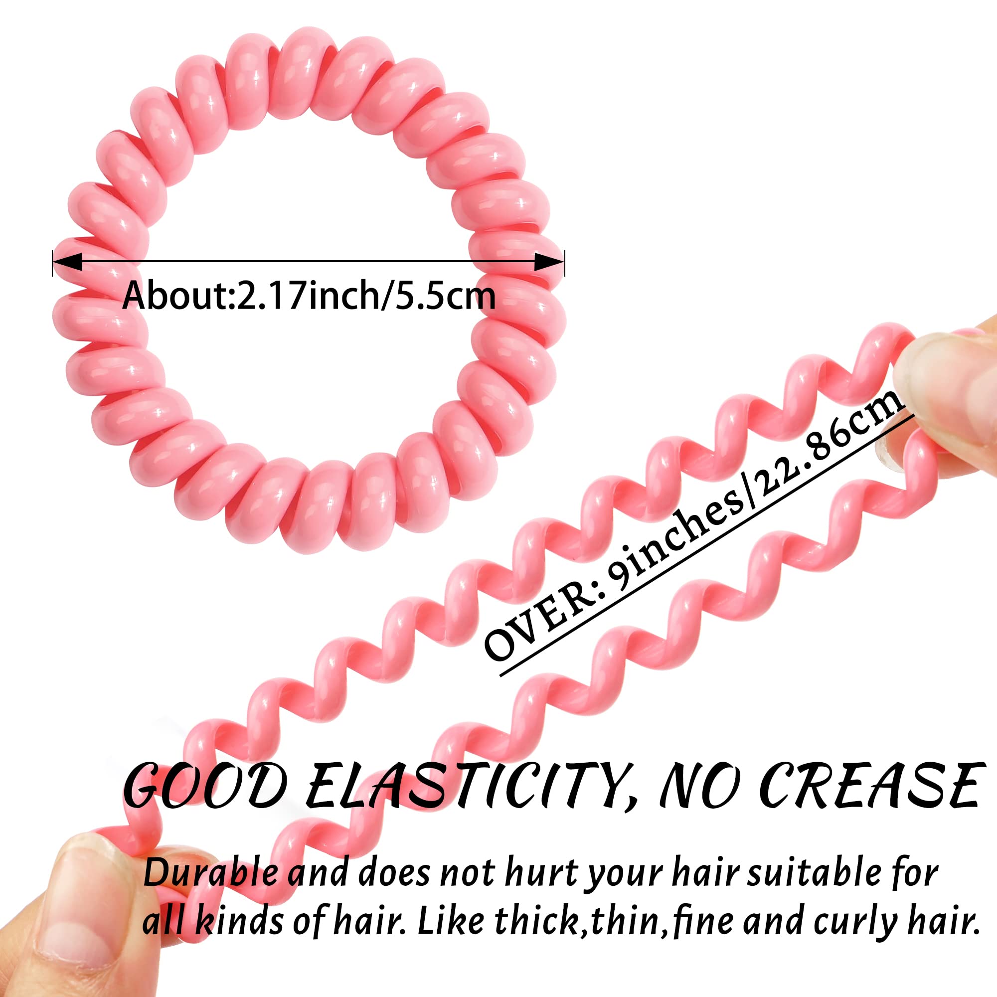 Spiral Hair Ties,Ded 24Pcs No Crease Coil Ties,Spiral Bracelets Coils Elastics,Soild Colors Phone Cord Ponytail Holders Bands Ac