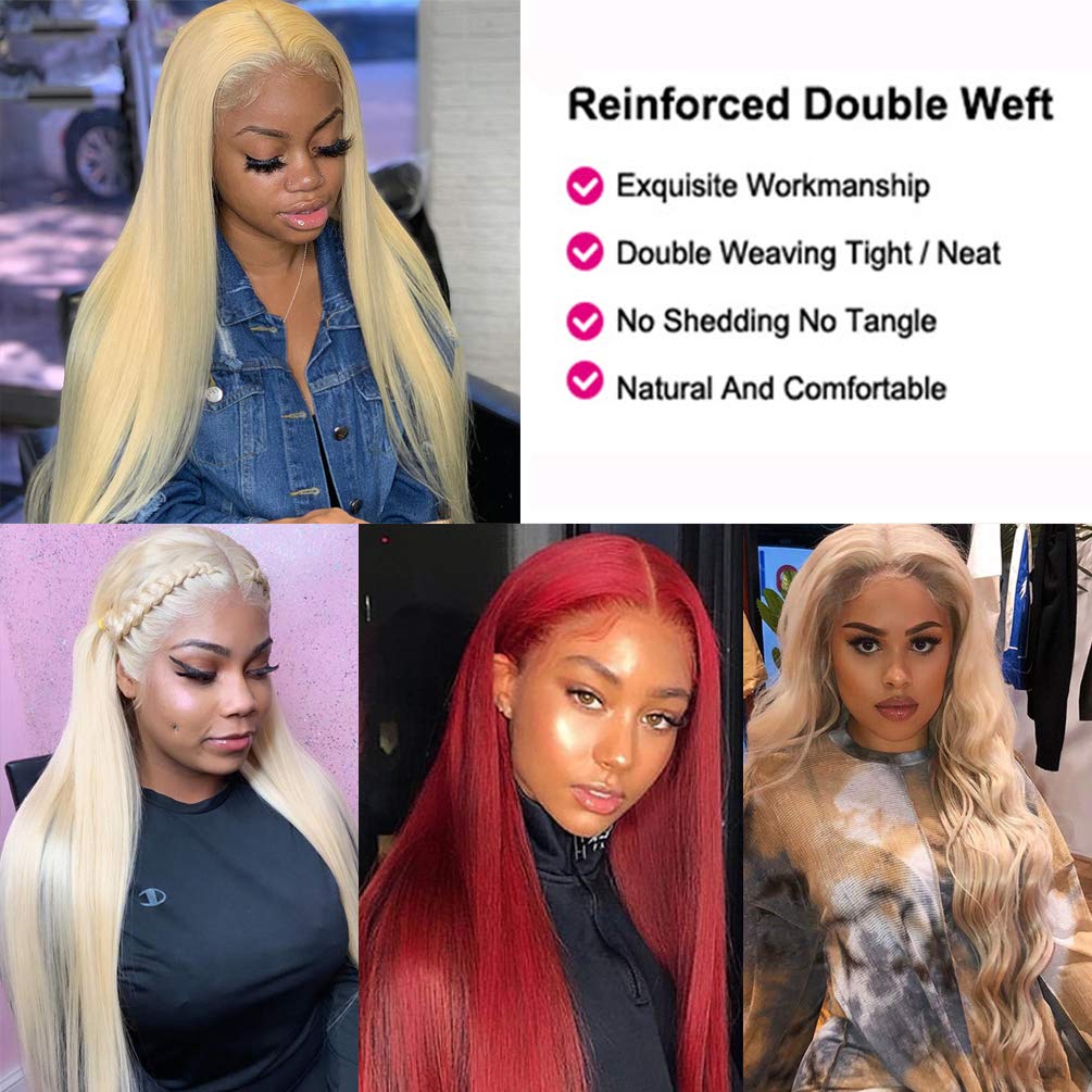 613 Blonde Bundles With Closure Brazilian Blonde Human Hair Body Wave 613 3 Bundles With 4  4 Lace Closure 100% Brazilian Virgin