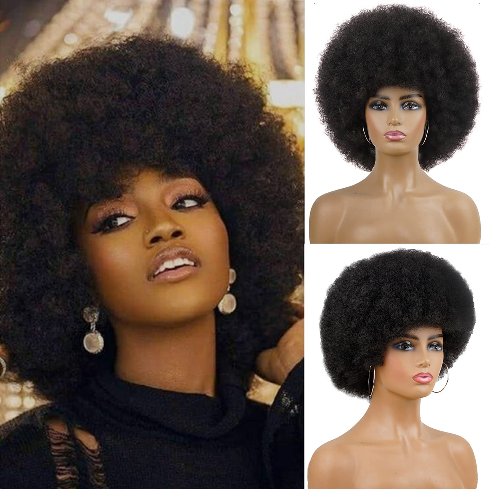 Andromeda Afro Wigs For Black Women 70S Short Black Afro Wig Disco Afro Puffy Wigs For Women Kinky Curly Wig 10 Inch Natural Loo