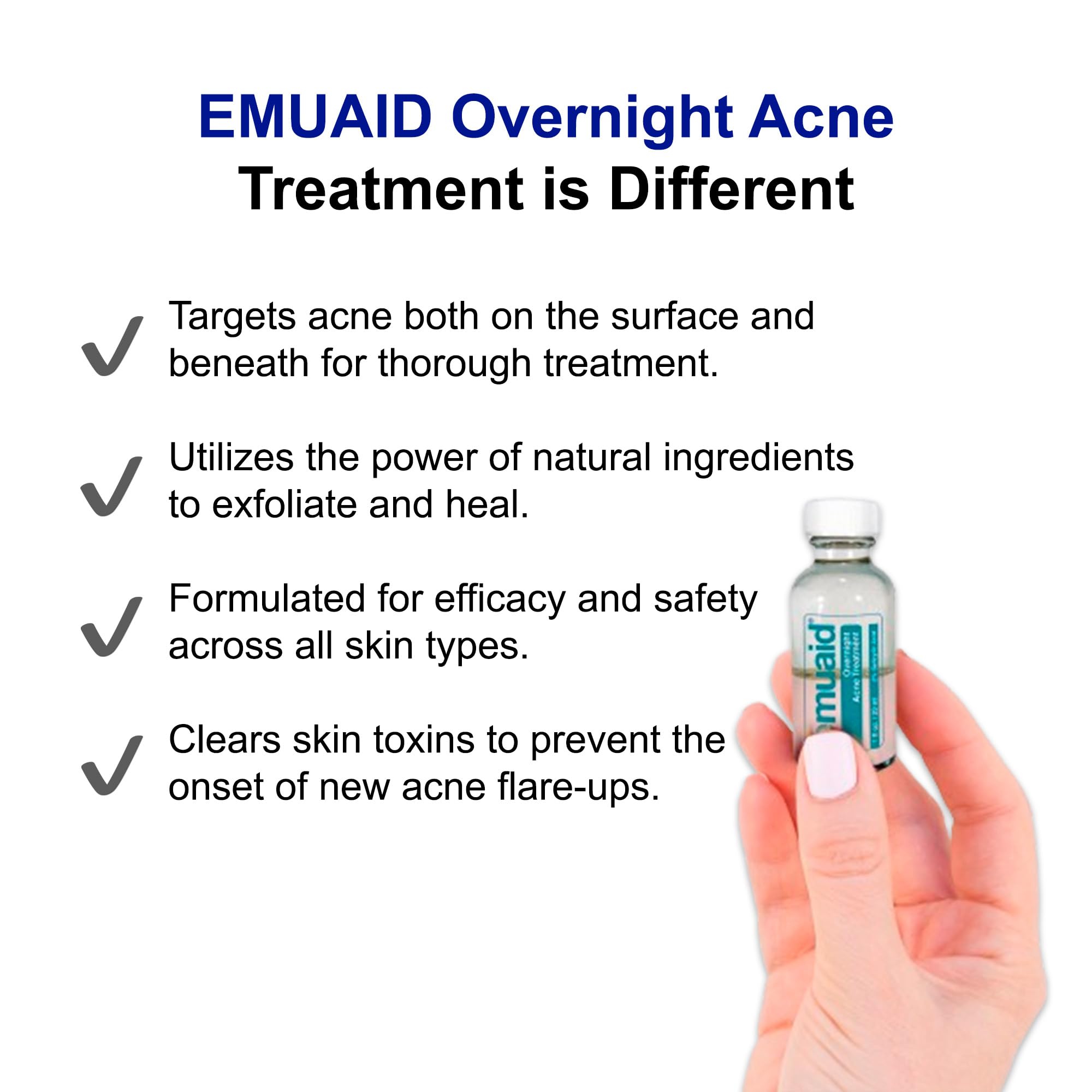 EMUAID Overnight Acne Treatment 1oz for stubborn blemishes, blackheads, cystic acne, and rosacea