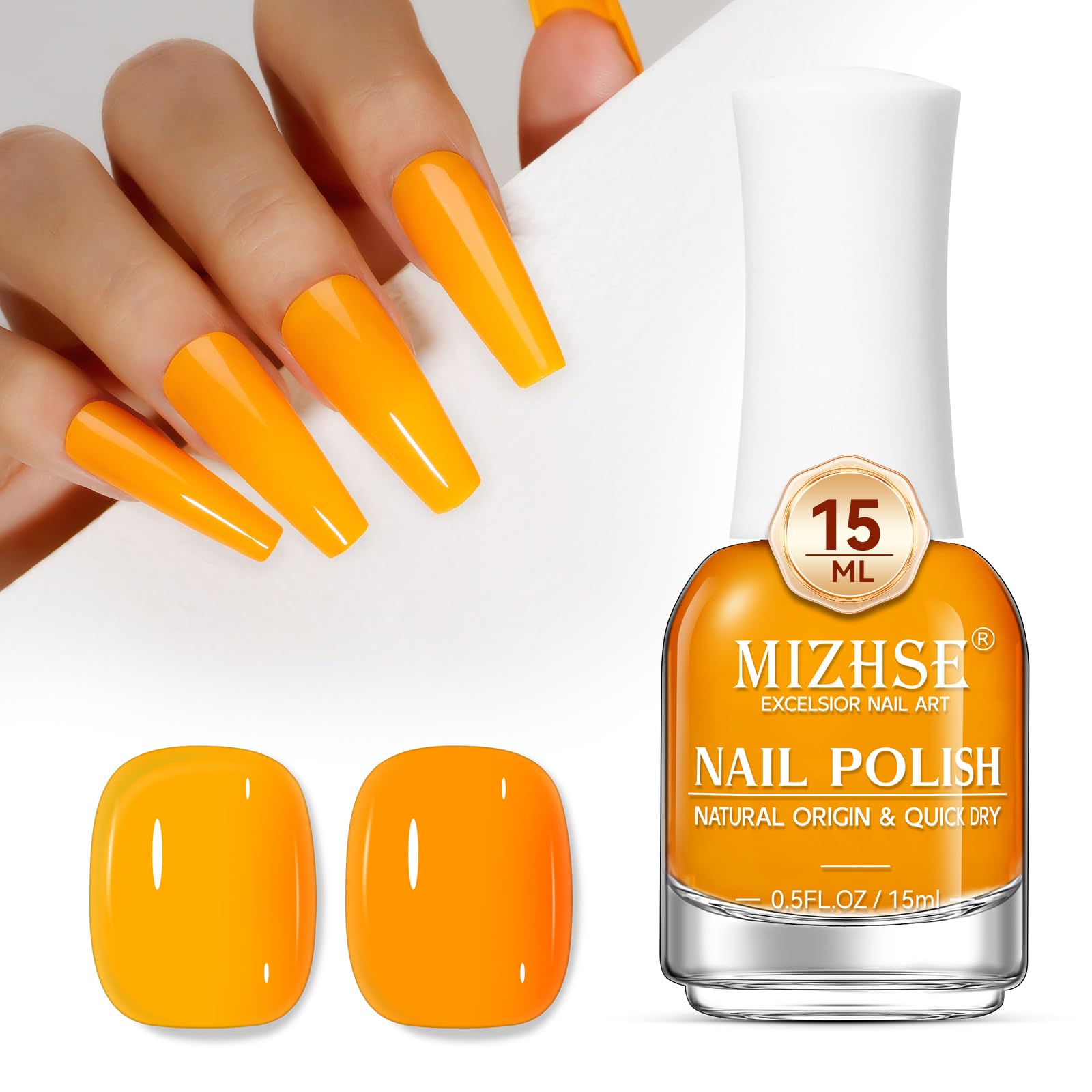 Mizhse Fall Nail Polish: Neon Orange Quick Dry Nail Polish Air Dry Fast, 15Ml/0.5 Fl Oz Regular Water-Based Nail Lacquer Non-Gel