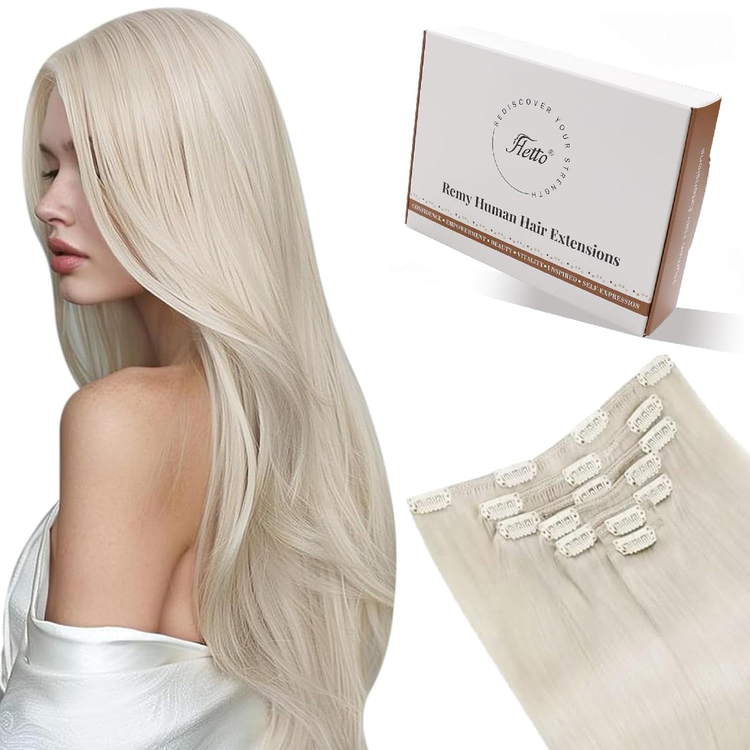 Hetto Clip in Hair Extensions Blonde Human Hair Clip in Extensions Real Human Hair Extensions Clips ins Platinum Blonde Full Hea