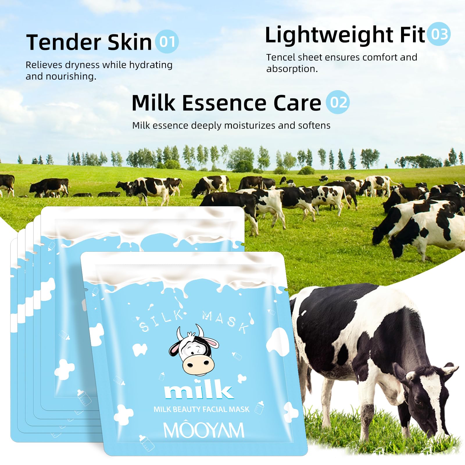 GUOYAOLIFU 10PCS Nourishing Milk Face Mask - Hydrating and Moisturizing Skincare Replenish and Restore Dry Skin Skin Care for Wo