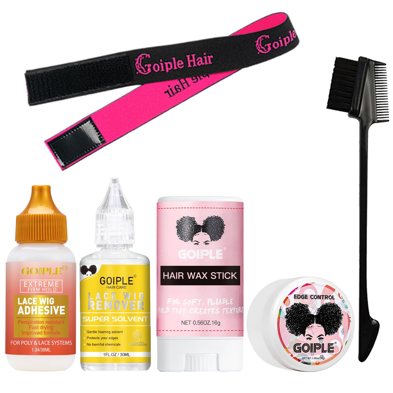 Wig Glue Lace Glue Waterproof Lace Front Wig Glue For Wigs With Tools And Hair Wax Stick (Wig Glue/Wig Glue Remover/Hair Wax Sti