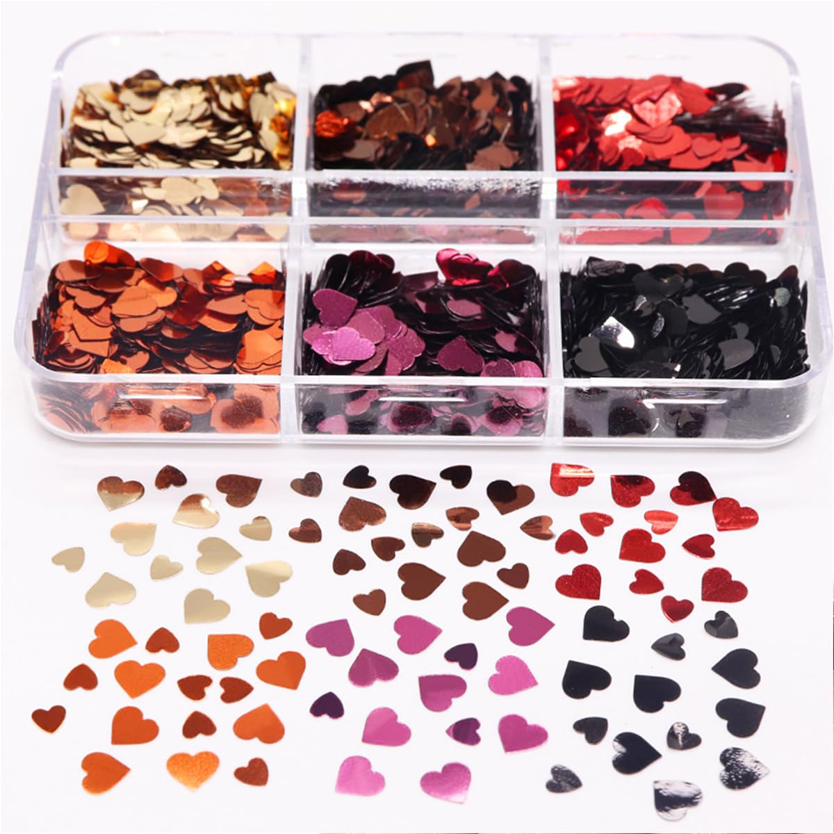 Heart Nail Glitter Sequins 3D Holographic Metallic Nail Flakes Gold Red Black Love Heart Nail Sequins Decals Valentine'S Day Nai