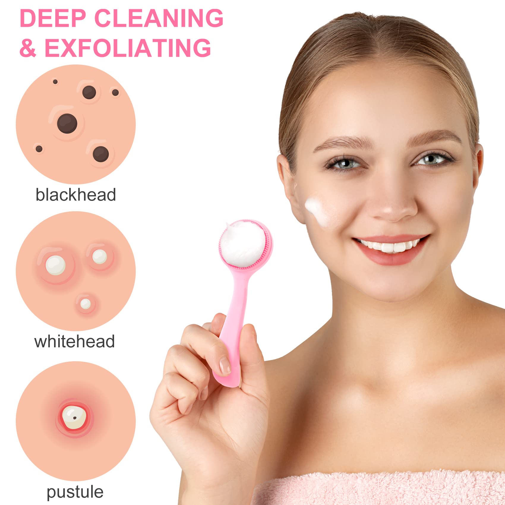 Hinzic 4 Pack Silicone Manual Facial Cleansing Brush, Skin Friendly Waterproof Face Cleaning Scrubber Exfoliator Cleanser For Bl