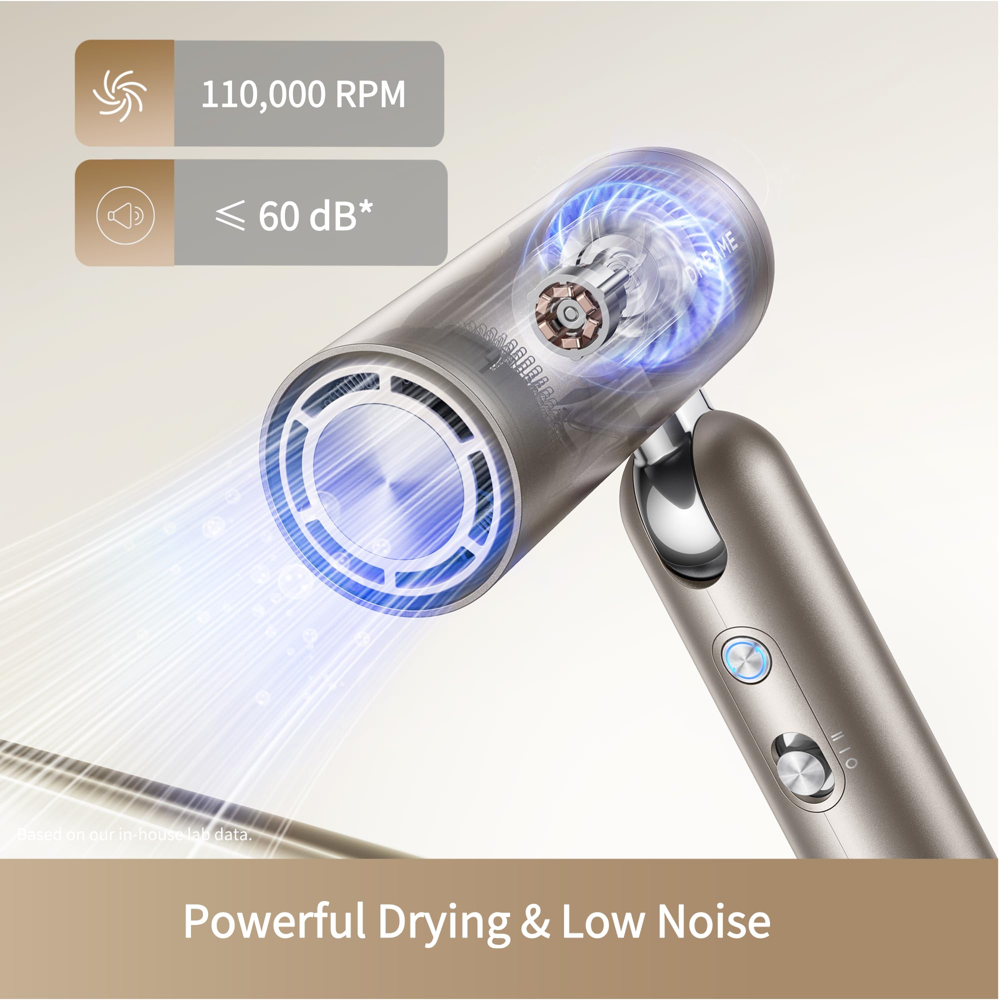 dreame Pocket Hair Dryer, Foldable Blow Dryer, 0.66 lbs Ultra Lightweight, 40s Fast Drying, 5 Adjustable Temperature Levels, 300