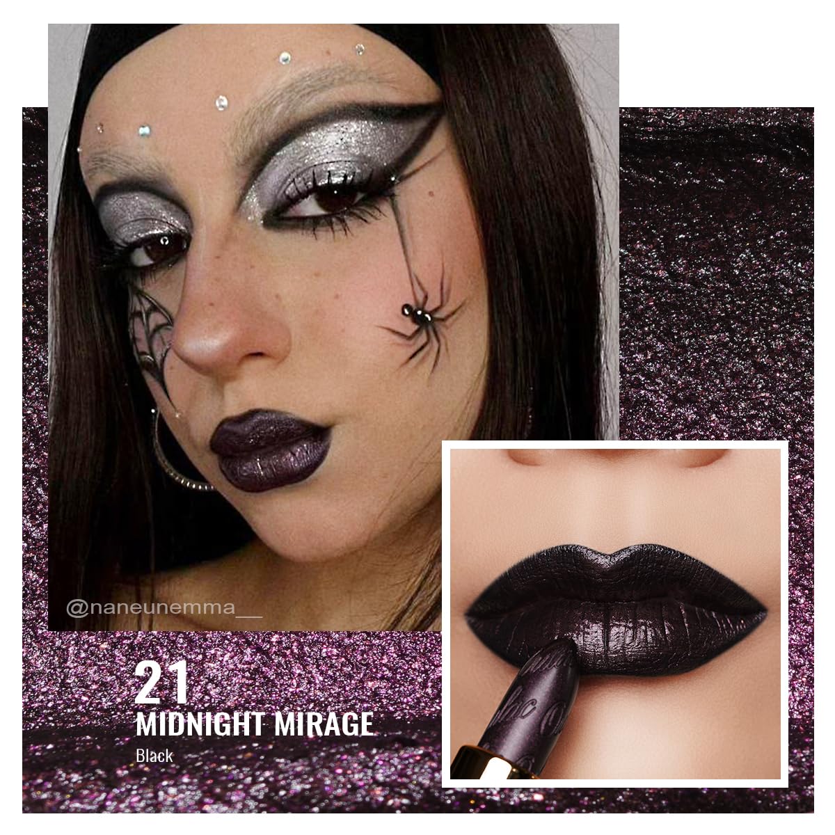 Oulac Metallic Black Lipstick for Women, High Impact Lipcolor with Moisturizing Creamy Formula, Vegan & Cruelty-Free, Full-Cover