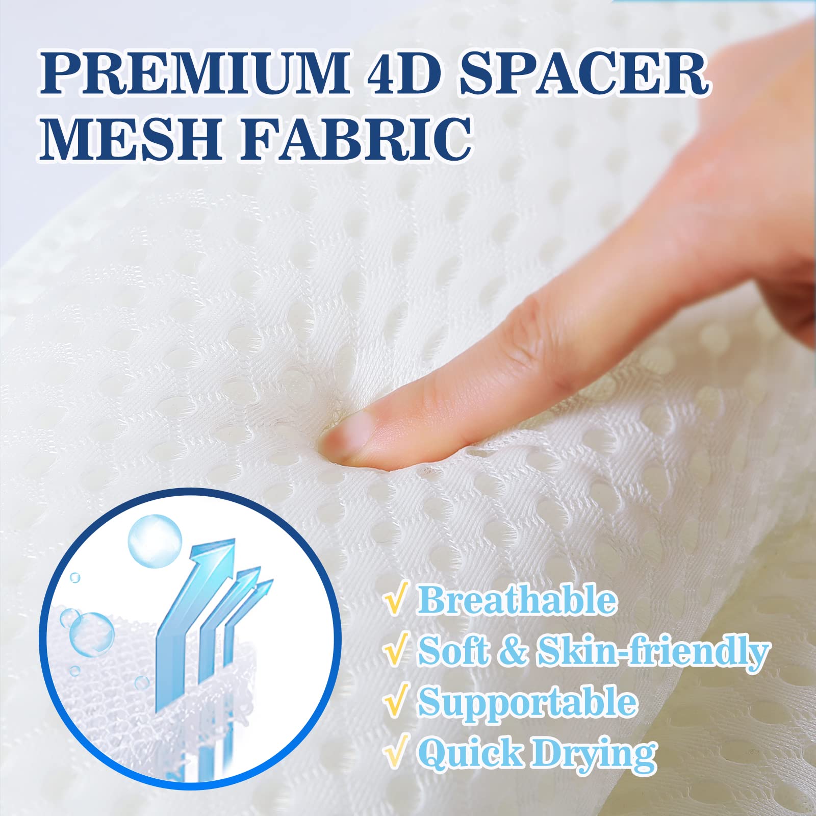 Ozyalo Bath Pillow for Tub - Luxury 4D Mesh, Non-Slip Suction Cups, White, Model 1015, Neck and Back Support