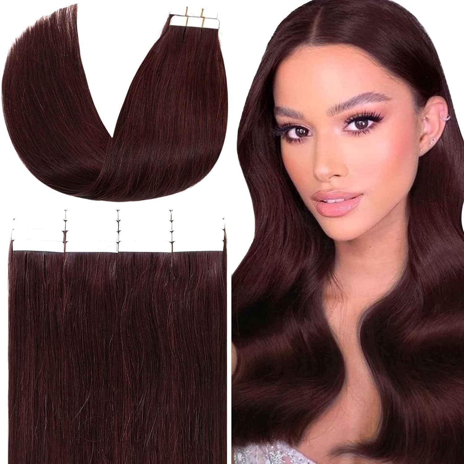 Anrosa 20 Inch Tape In Hair Extensions Human Hair Real Remy Human Hair Tape In Premium Quality Silky Hair Natural Hair Extension