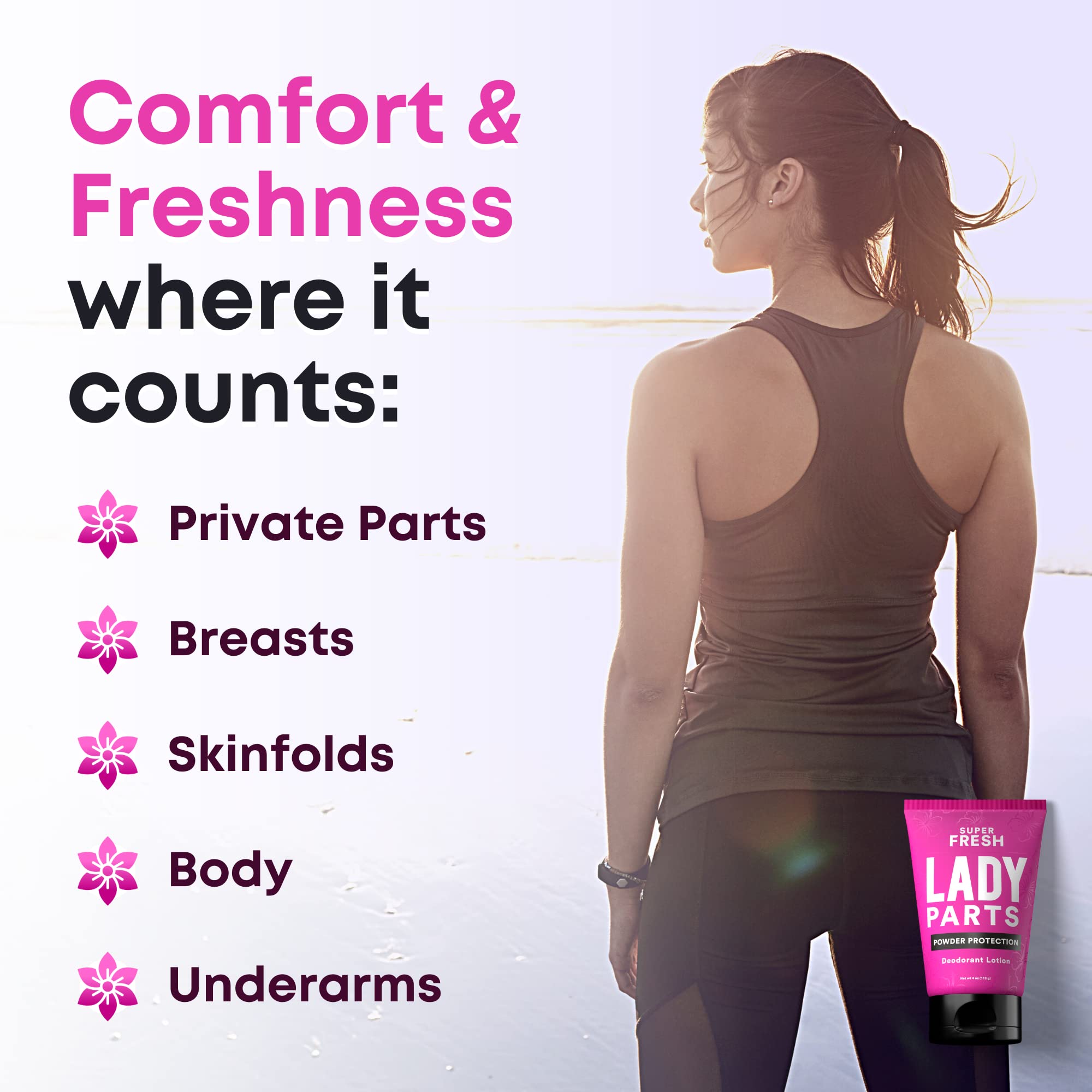 Super Fresh Lady Parts Feminine Hygiene Deodorant Lotion For Breasts, Private Parts, Crotch & Inner Thigh To Stop Odor & Frictio