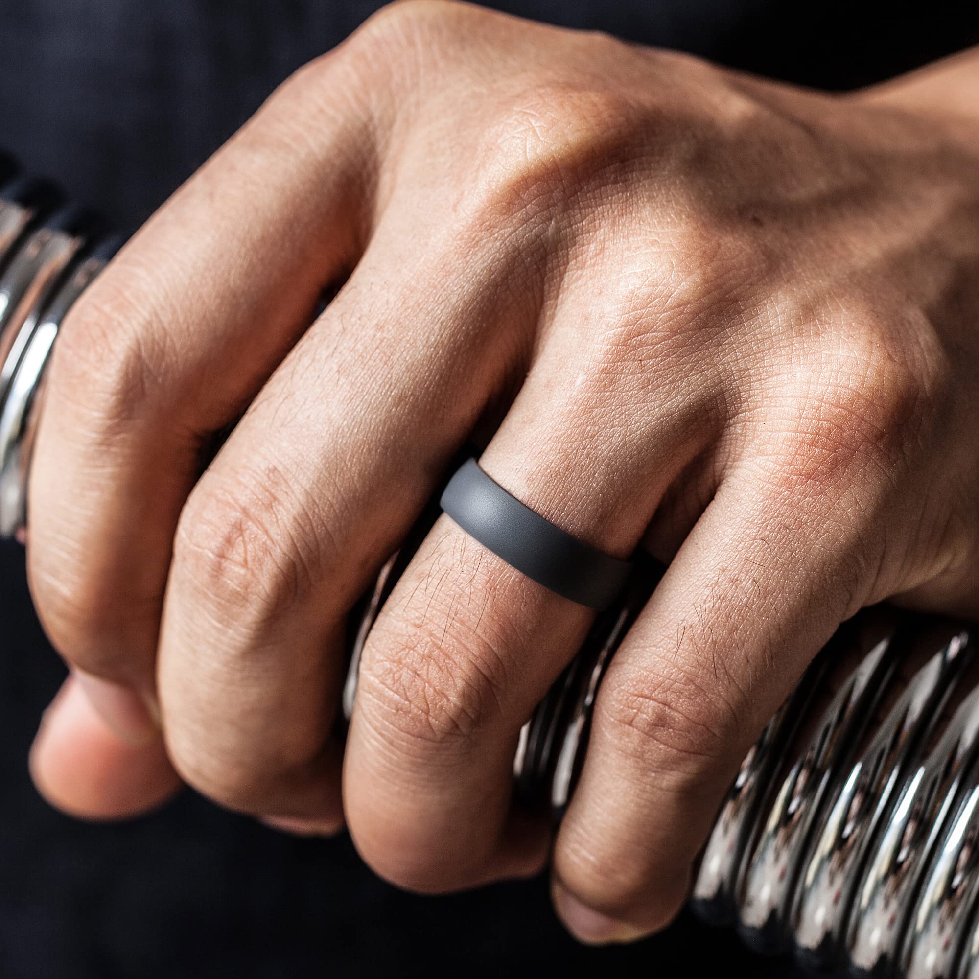 ThunderFit Unisex Silicone Wedding Rings, Rubber Engagement Bands 6mm Wide 1.65mm Thick - 1/2/3/4/5/6/7 Variety Multipack (Pack