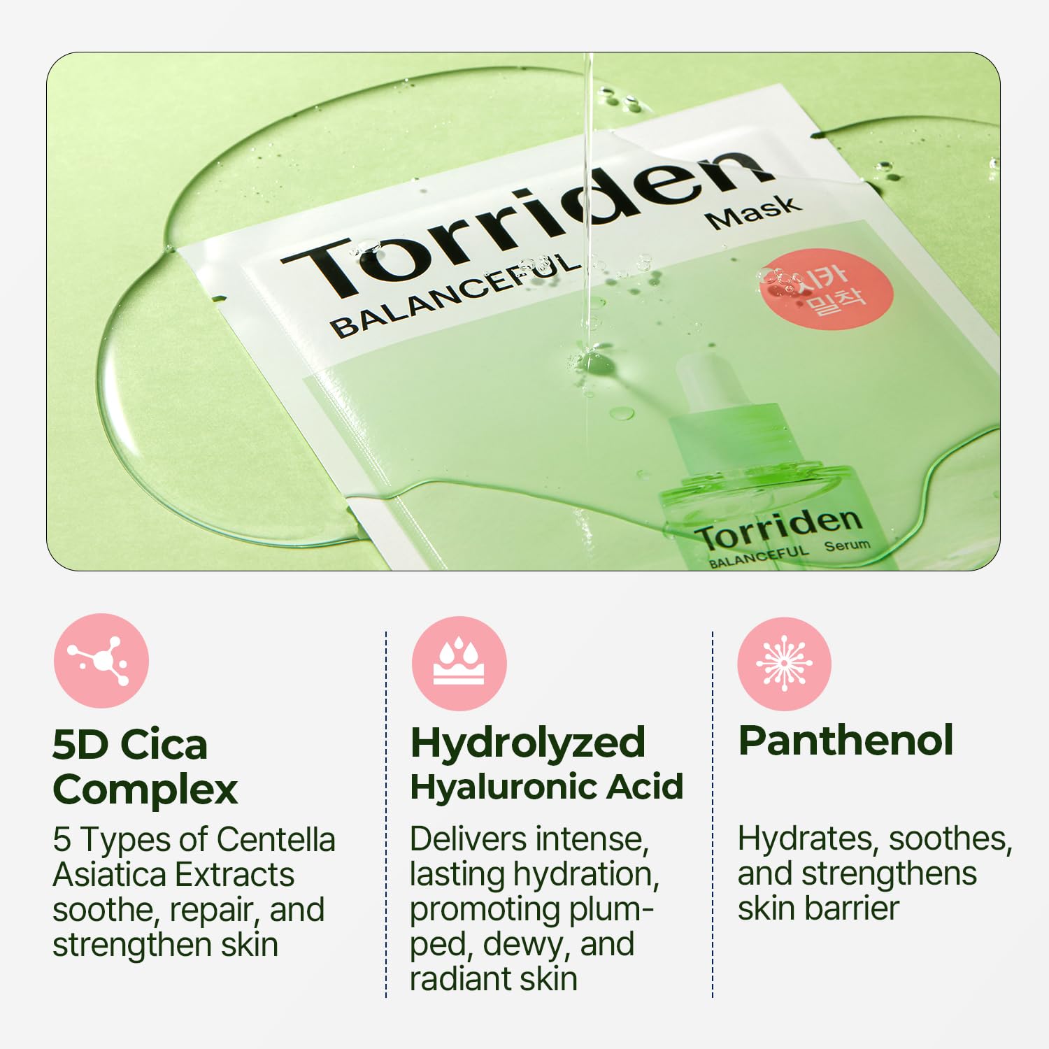 Torriden Balanceful Cica Facial Sheet Masks (10 Sheets) - Facial Mask For Soothing, Calming, Balancing, And Nourishing With Cent
