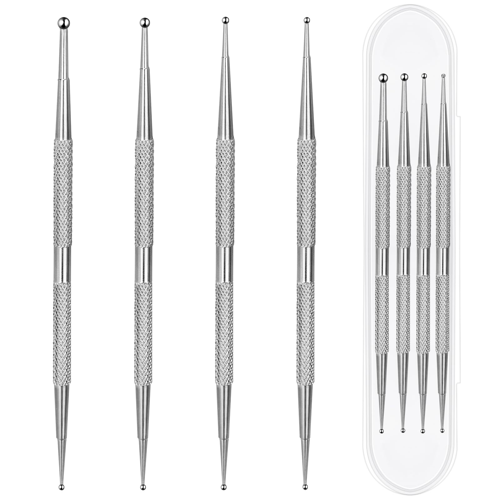 Dotting Tools,4 Pcs Professional Ball End Nail Art Tools Nail Art Brushes Nail Design Tools Stailess Steel Dotting Pen Tool Nail