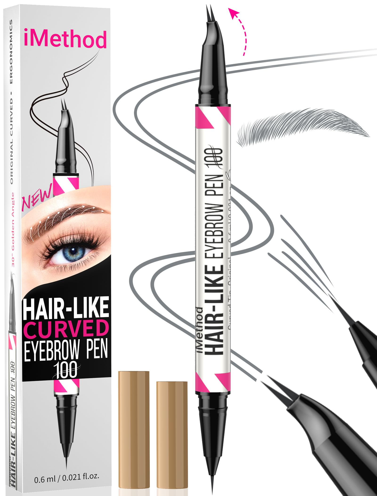 iMethod Curved Eyebrow Pen - Eyebrow Pencil 2-in-1 Dual-Ended Eyebrow Pen with Curved Tip and Precise Brush-Tip for Natural Hair