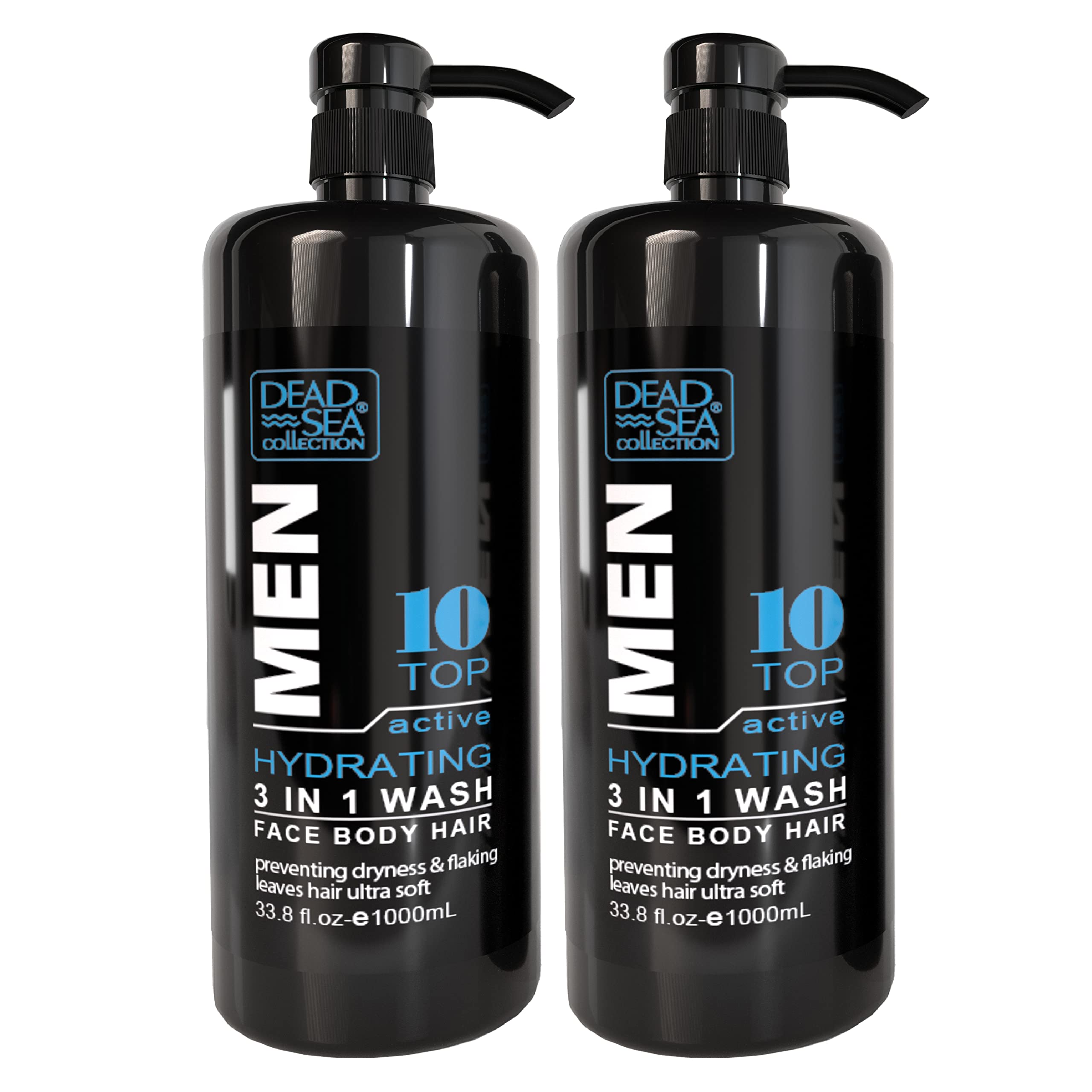 Dead Sea Collection Top 10 Active Mens Body Wash - Pack Of 2 (676 Fl Oz) - 3 In 1 Body Wash For Men - Face Wash For Men With Sho
