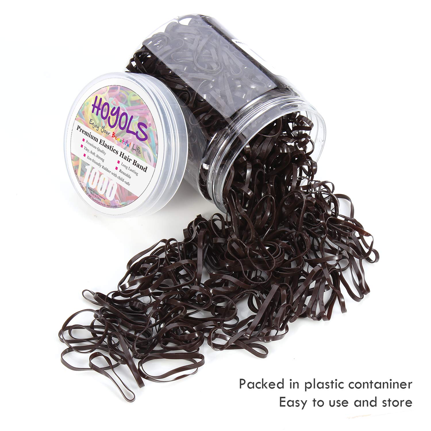 Hoyols Small Hair Elastics Brown, Premium Plastic Girls Hair Ties Strong Flexible Rubber Bands Tiny Mini Polybands Hair Bands Fo