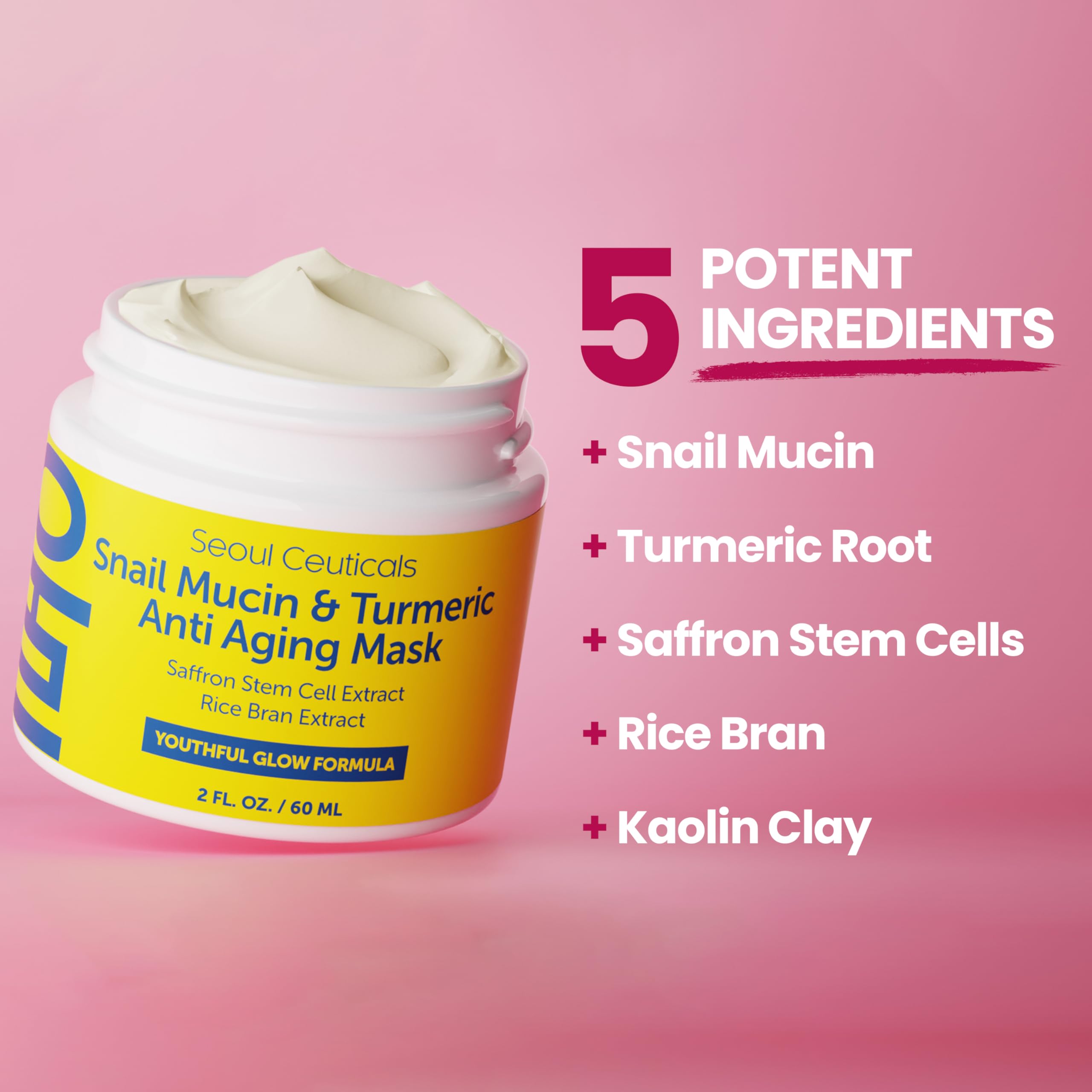Seoulceuticals Korean Face Mask Skin Care - Snail Mucin Turmeric Mask For Face - Cruelty Free K Beauty Anti Aging Face Mask For