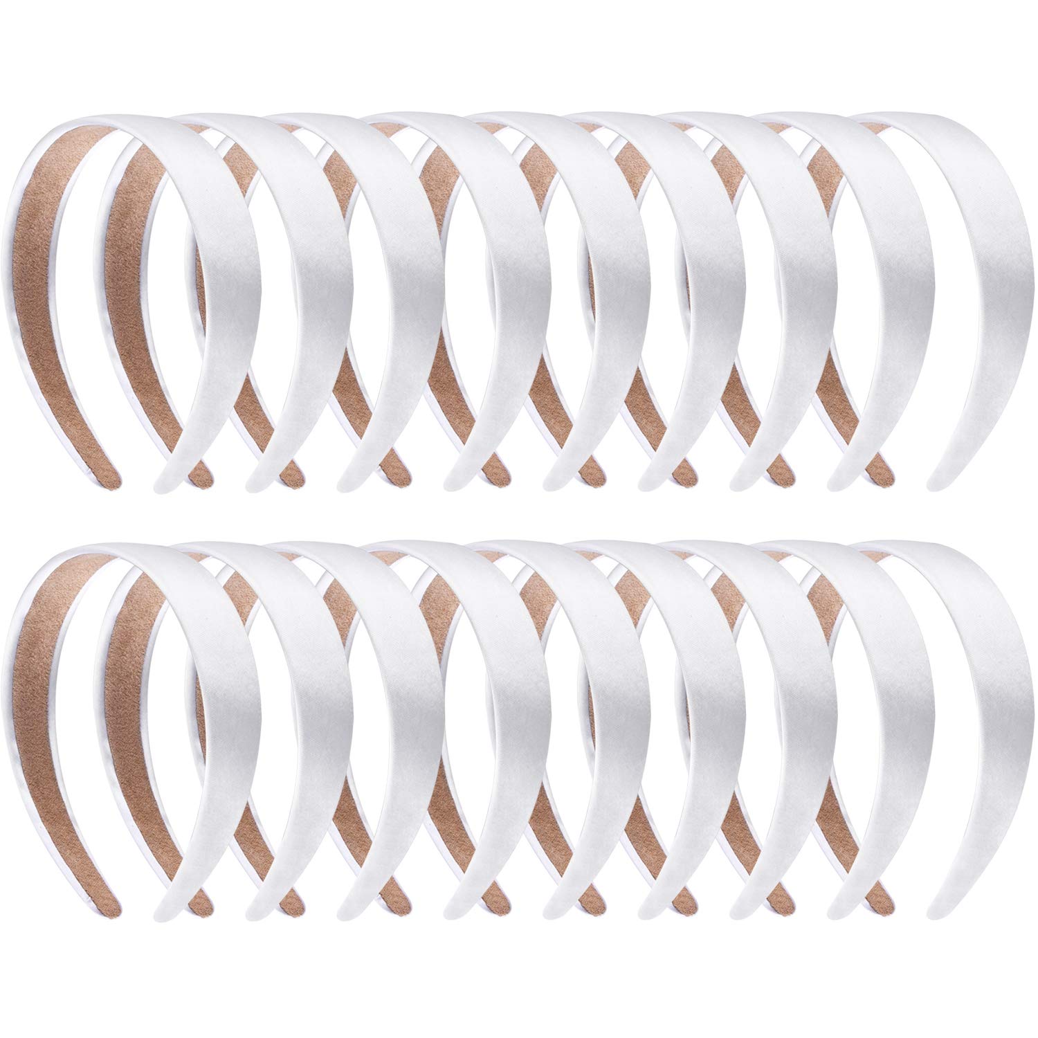 SIQUK 18 Pieces Satin Headbands 1 Inch Plain Headbands White Ribbon Headband Non-slip Satin Hard Headbands for Women and Girls