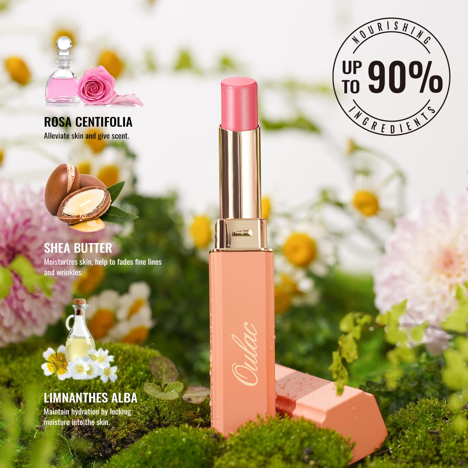 Oulac Warm Pink Shine Lipstick - Moisturizing Lip Stick Glossy Tinted Lip Balm, Sheer Shine Juicy Finish, Lightweight And Hydrat