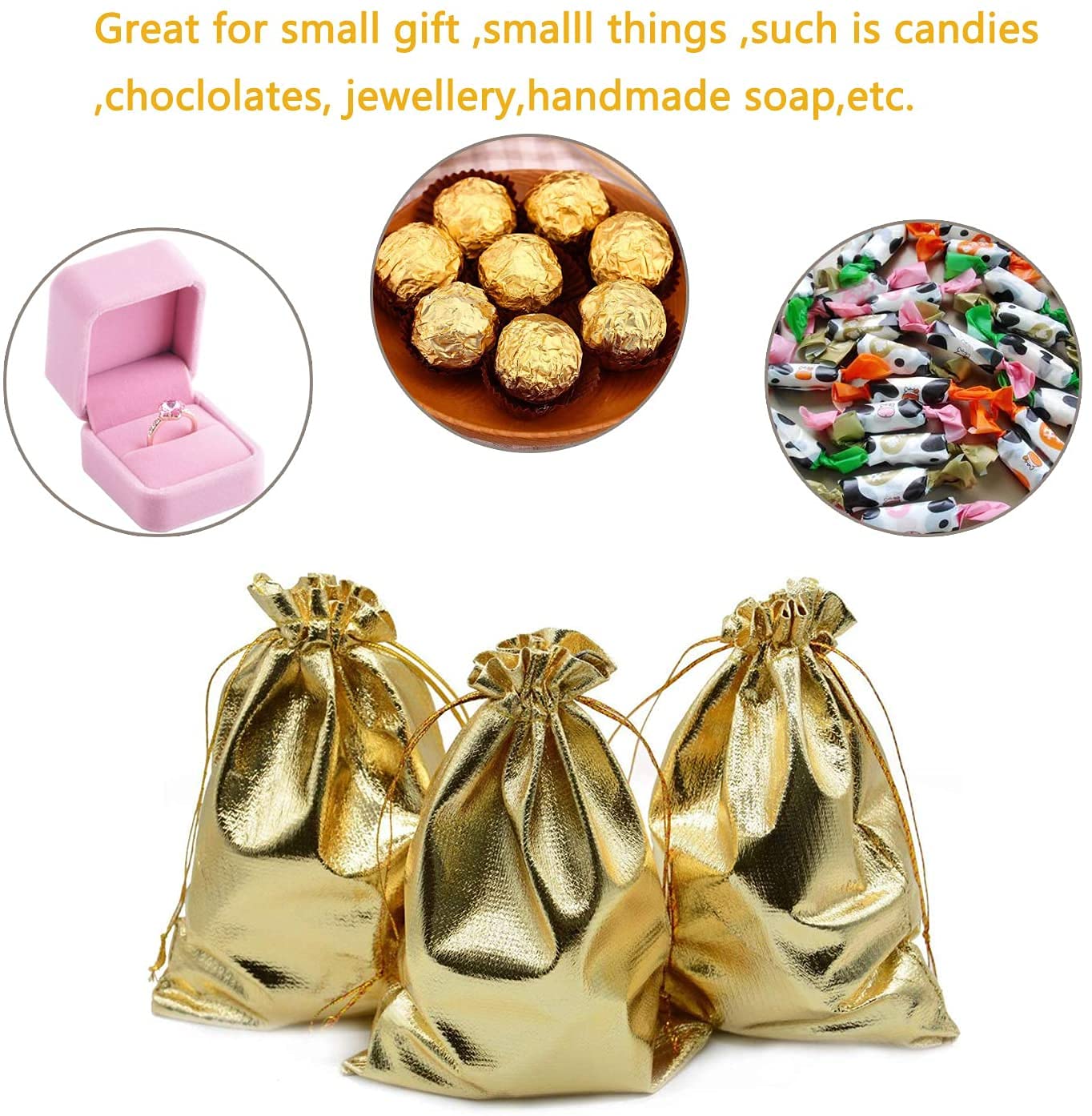 BEAVOINg Pack of 100 6x 8 Heavy Duty gold Drawstring Organza Jewelry Pouches Wedding Party christmas Favor gift candy chocolate
