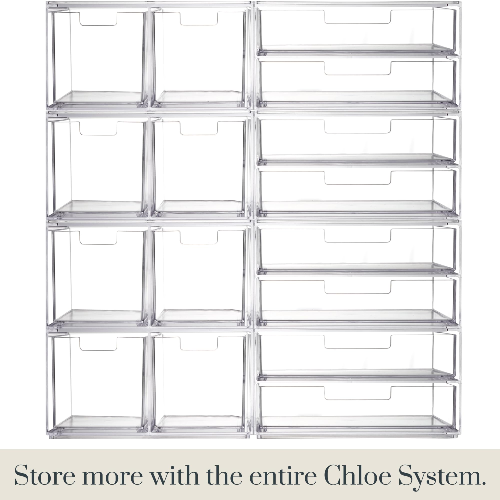 Stori Chloe Stackable Clear Makeup Holder And Double Organizer Drawer Set  Organize Cosmetics And Beauty Supplies  Made In Usa