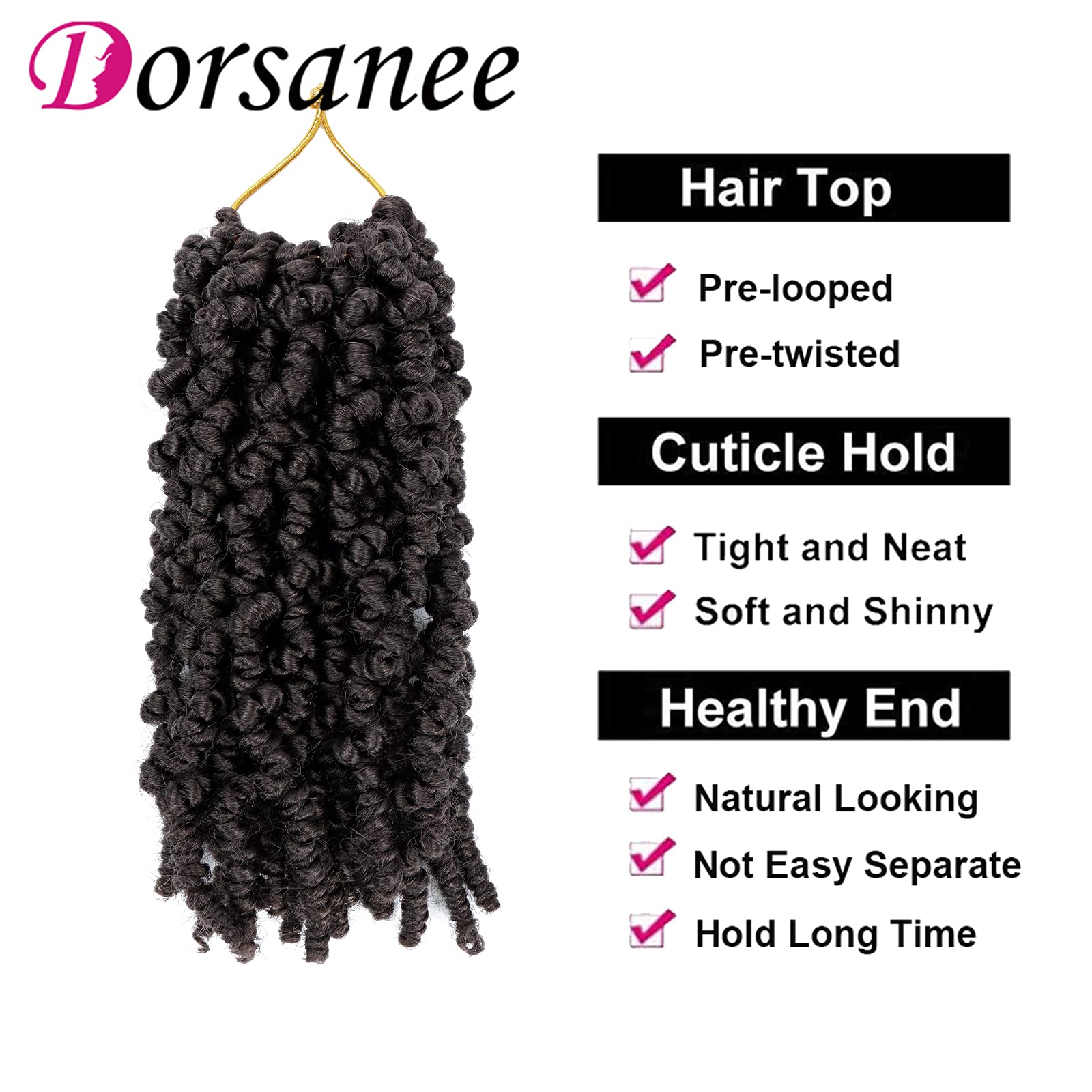 Dorsanee Pre-Twisted Spring Twist Crochet Hair 8 Inch 4 Packs Short Curly Crochet Hair Pre Looped Crochet Braids Mini Passion Tw