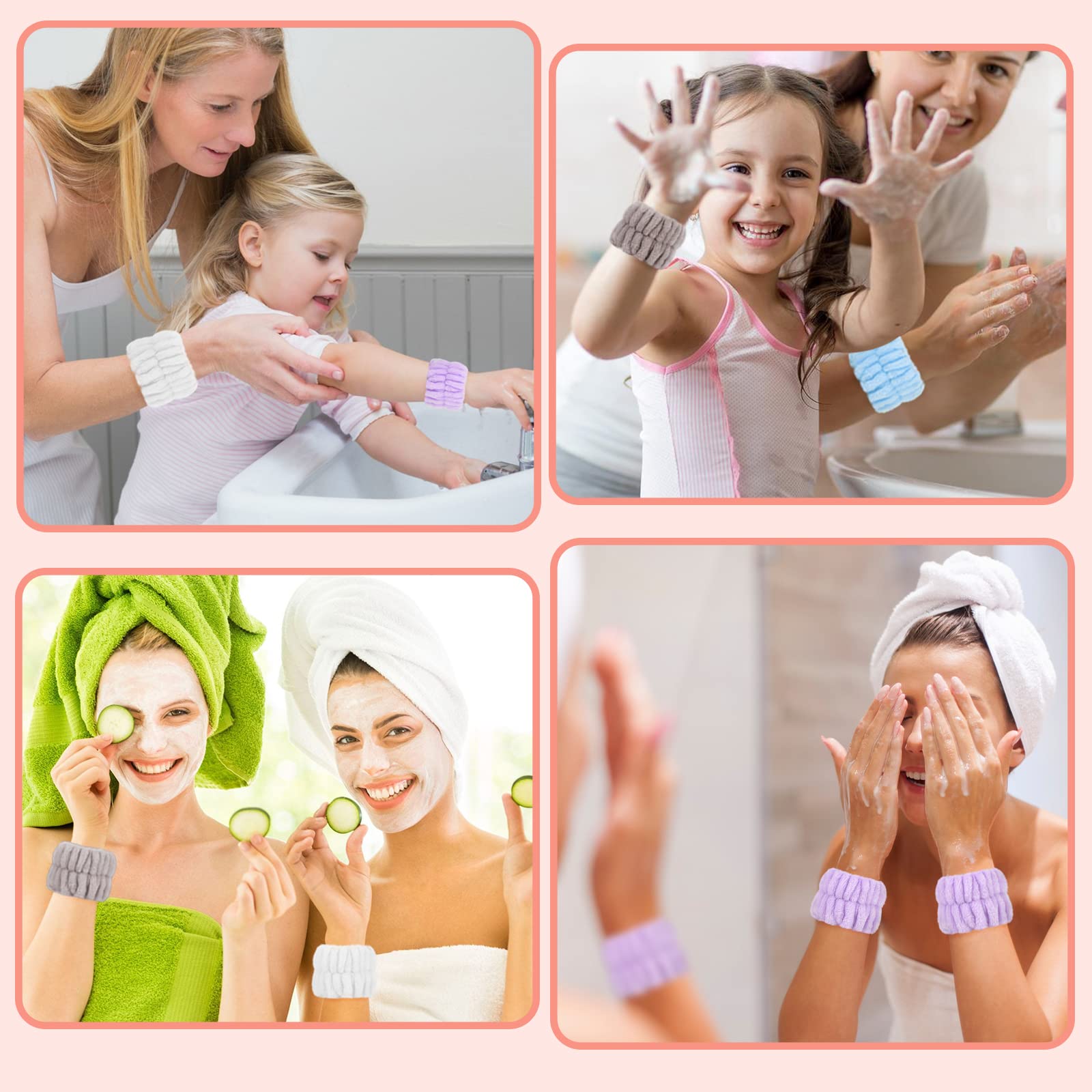 8 Pcs Absorbent Microfiber Women'S Spa Wristbands For Face Washing - Prevent Water From Spilling Down Your Arms