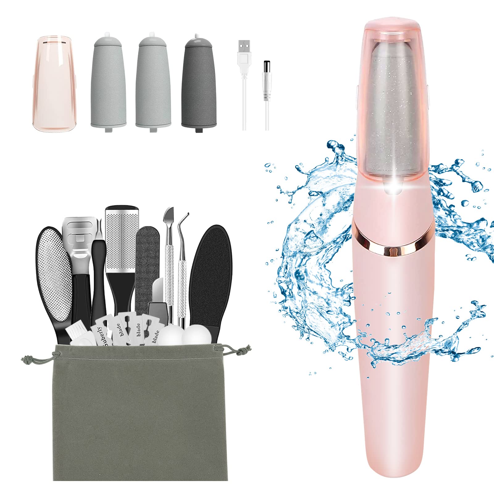 Electric Callus Removers for Feet, Rechargeable Electric Foot Callus Remover Pedicure Kits with16 in 1, Removes Dry Skin for Smo