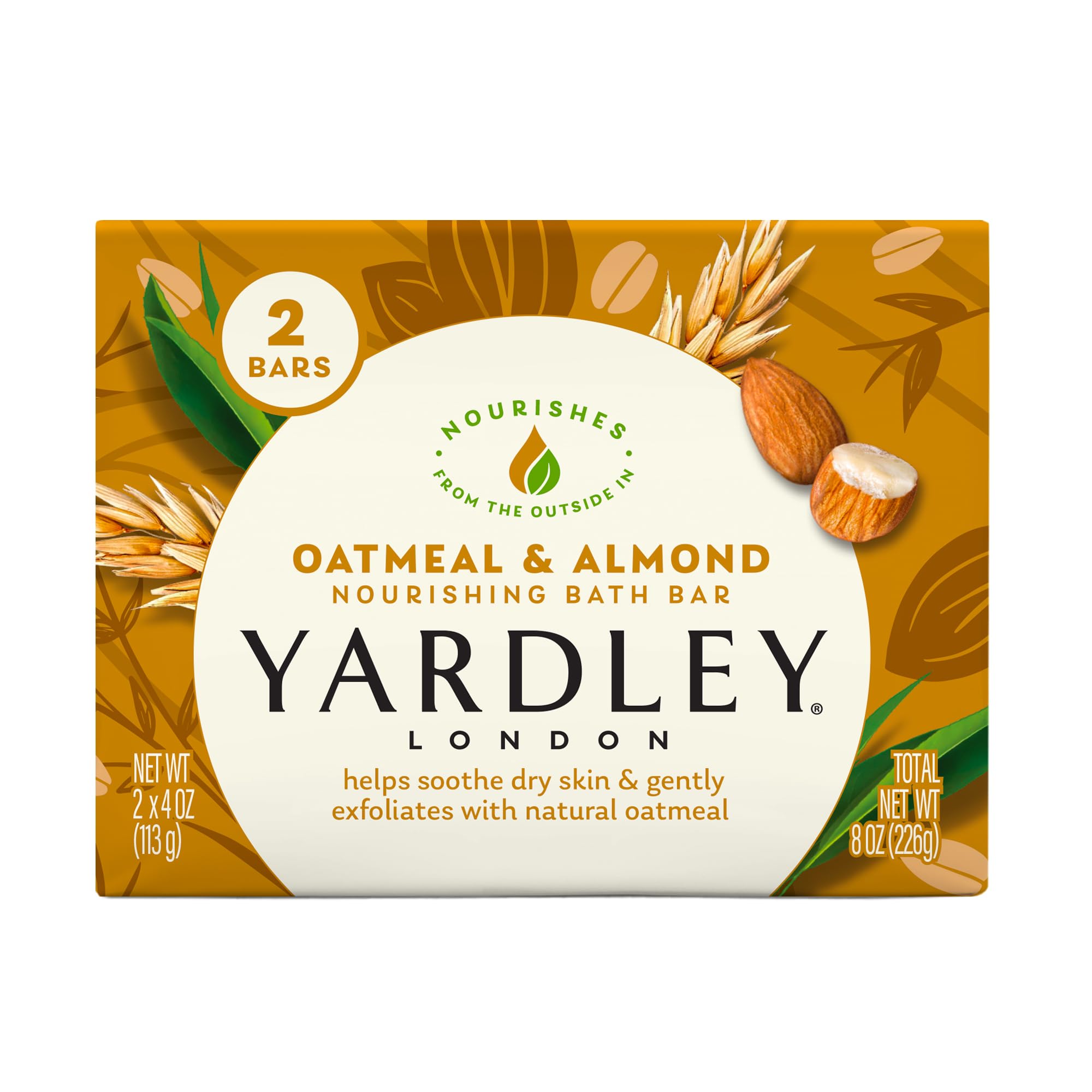 Yardley London Oatmeal And Naturally Moisturizing Bath Bar, Almond (Pack Of 2)