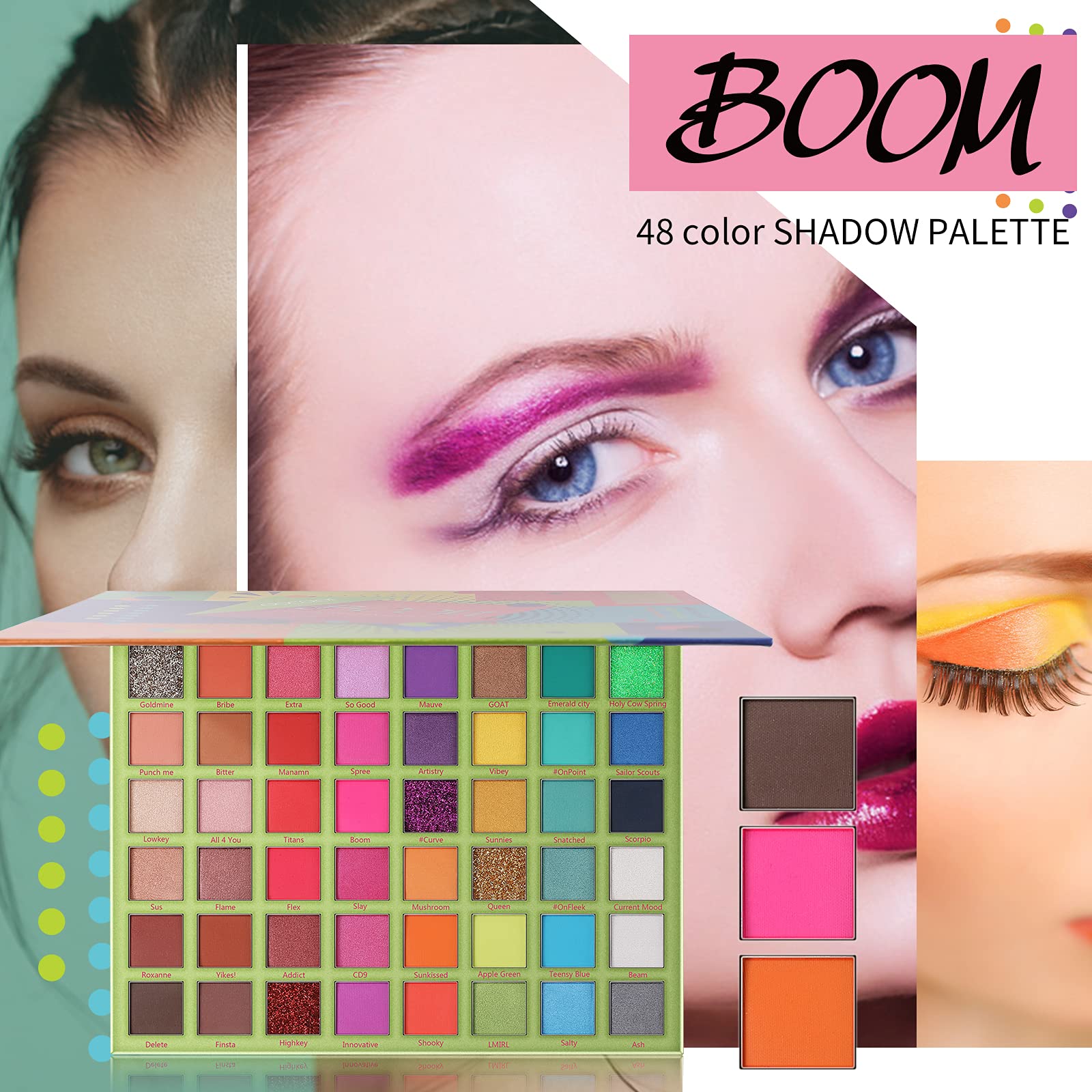 Docolor Eyeshadow Palette 48Colors Boom Eye Shadow Palette Highly Pigmented Mattes Glitter Shimmers Naked Smokey Cream Powder Bl