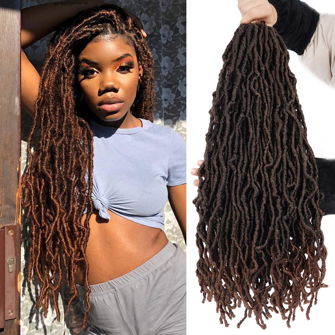 6 Packs New Faux Locs Brown Crochet Hair Most Natural New Soft Locs Crochet Hair New Ombre Goddess Locs Crochet Hair for Black W