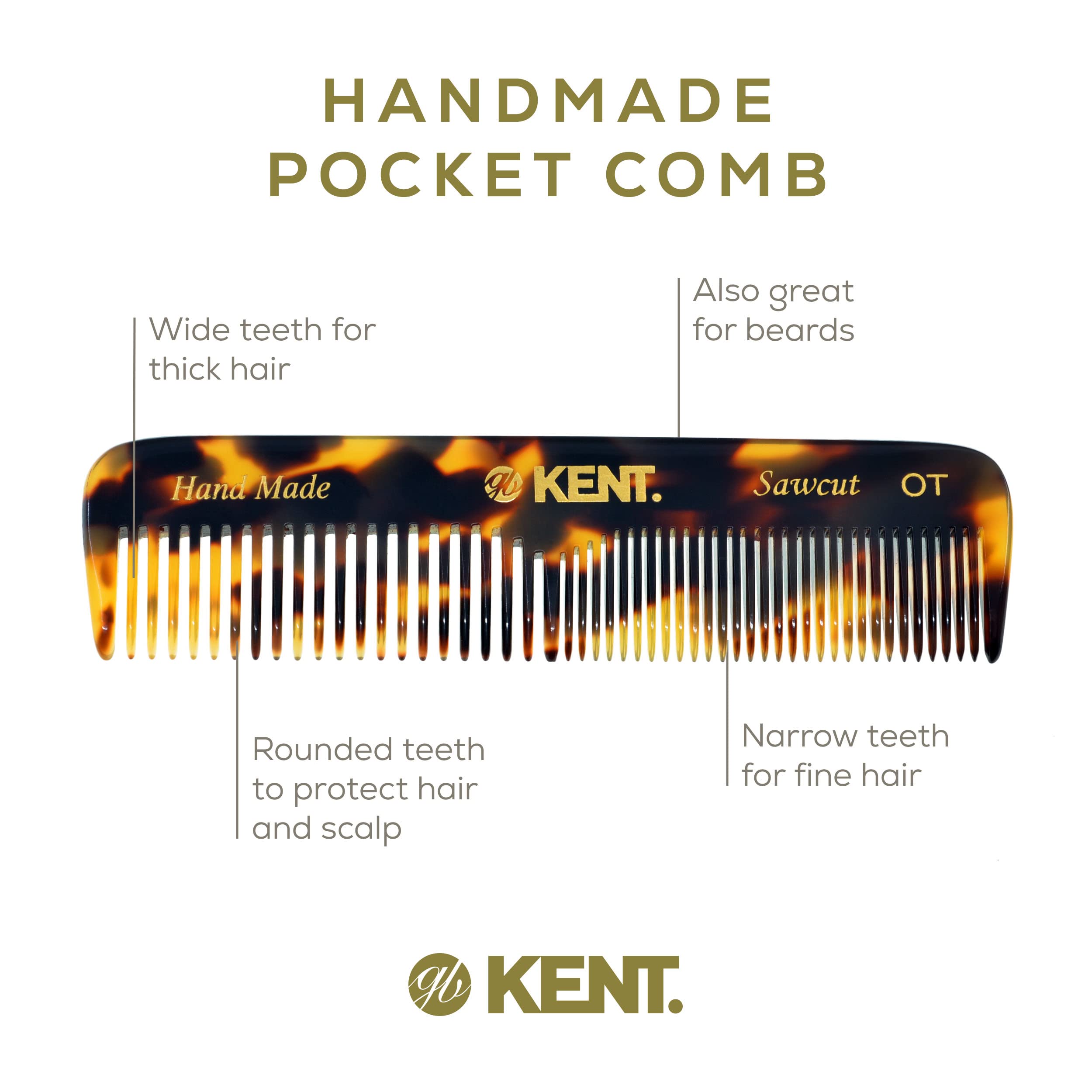 Kent Ot Ty 4.5'' Fine Tooth Comb And Wide Tooth Comb Pocket Comb - Handmade Hair Comb For Men For Hair Combs, Beard Comb And Mus