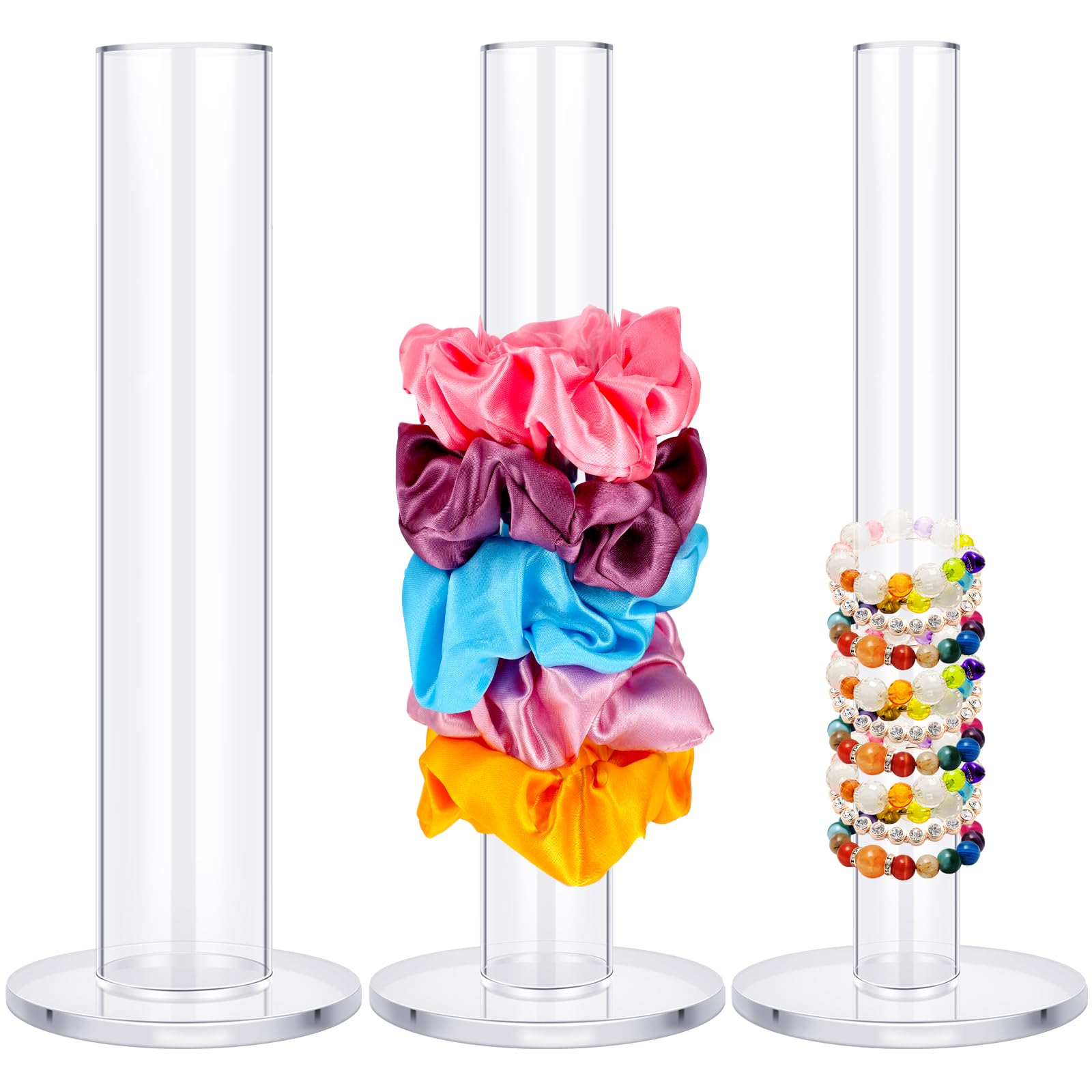 Yalikop 3 Pcs Scrunchie Holder 9 Inch Hair Tie Organizers Stand Acrylic Bracelet Holder Clear Accessories Display Jewelry Bangle