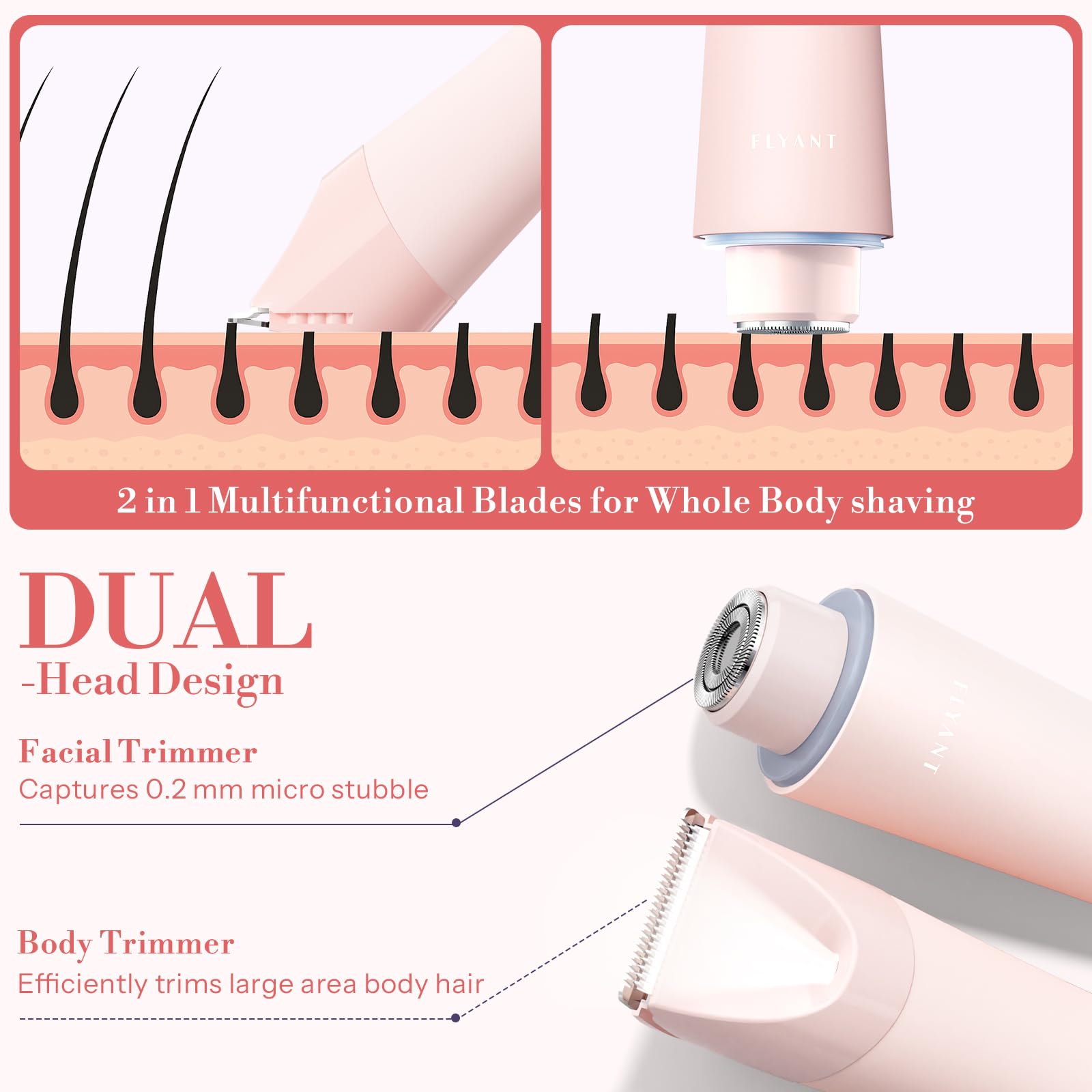 Bikini Trimmer for Women, 2 in 1 Electric Shaver for Women, Pubic Hair Trimmer Waterproof IPX7 with LED, Bikini Razor for Leg Ar