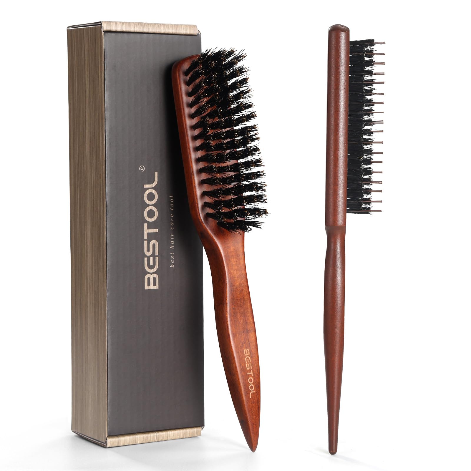 BESTOOL Hair Brush,Pure Boar Bristle Hair Brush for Better Hair Texture Slick Back Brushes for Women Men and Kids Best for Sensa