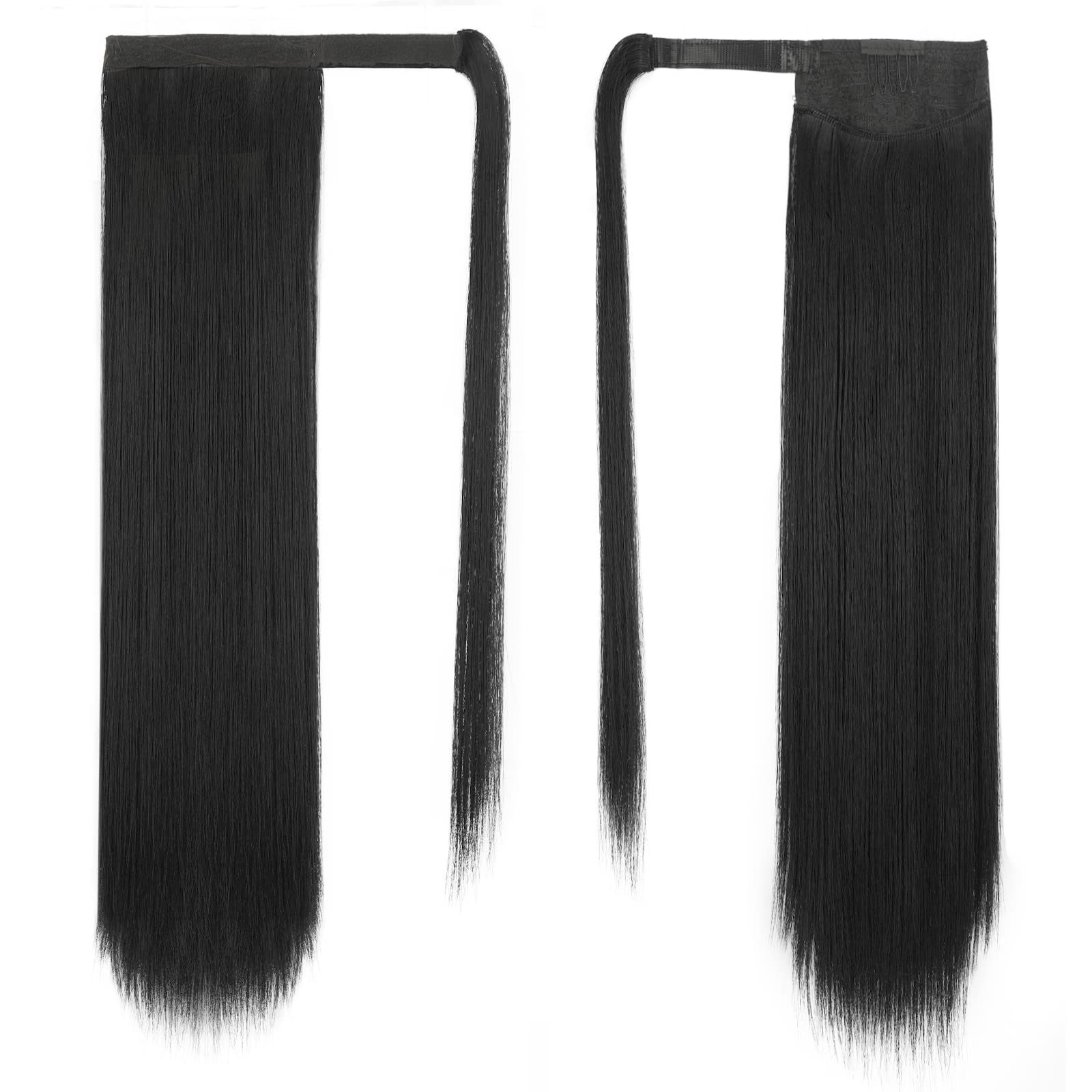 Barsdar 20 In Black Ponytail Extension Long Straight Wrap Around Clip In Ponytail Hair Extensions Synthetic Pony Tails Hair Piec