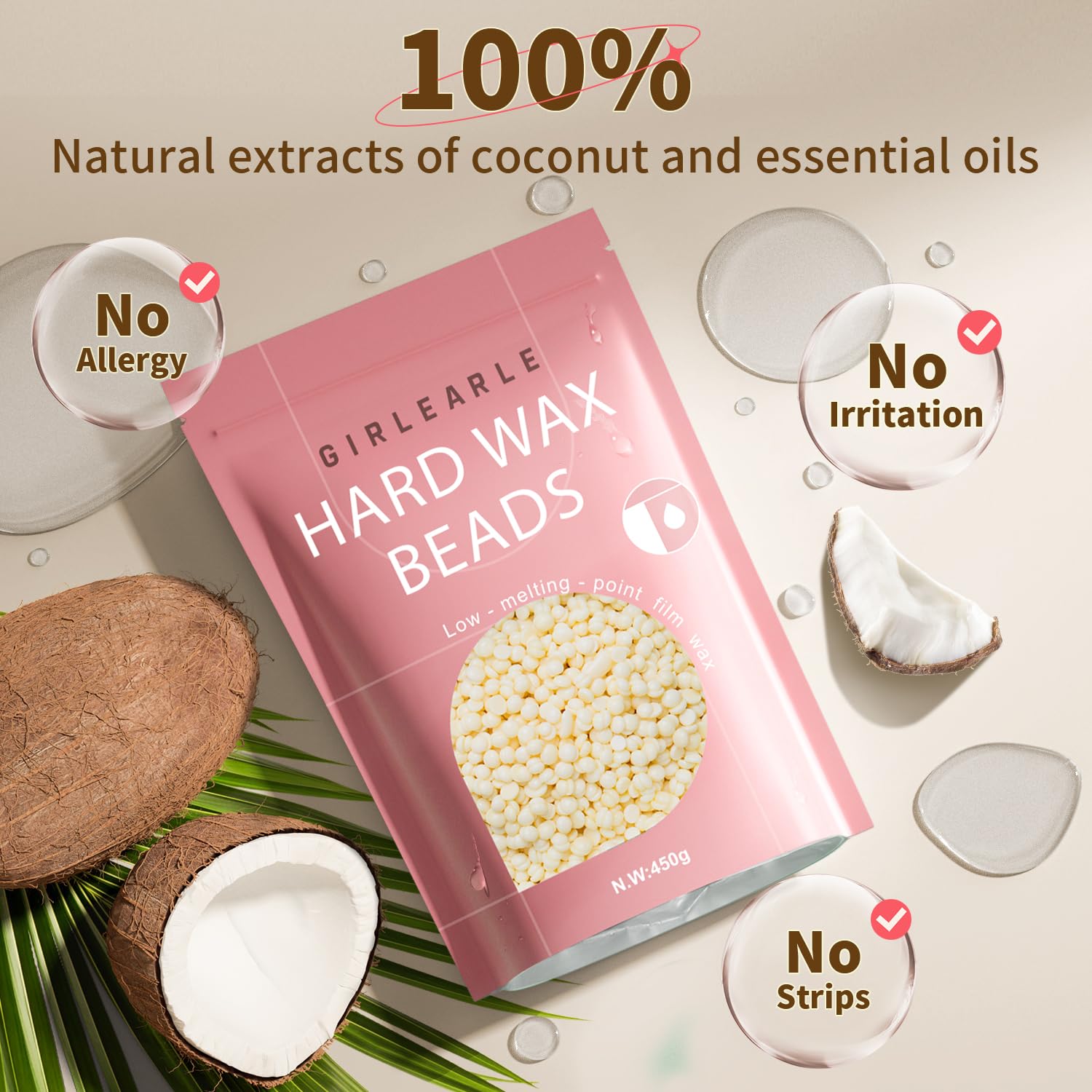 Girlearle Hard Wax Beads, 1Lb Wax Beans For Hair Removal, Hard Wax For Sensitive Skin At Home, Wax Refill Perfect For Eyebrow, F
