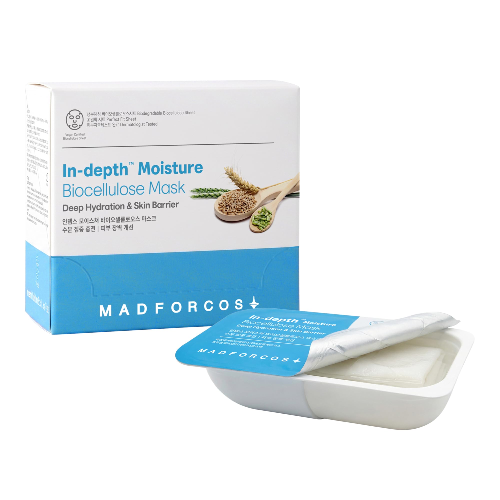MADFORCOS Indepth Moisture BioCellulose Korean Hydrating Mask, 10 Sheets